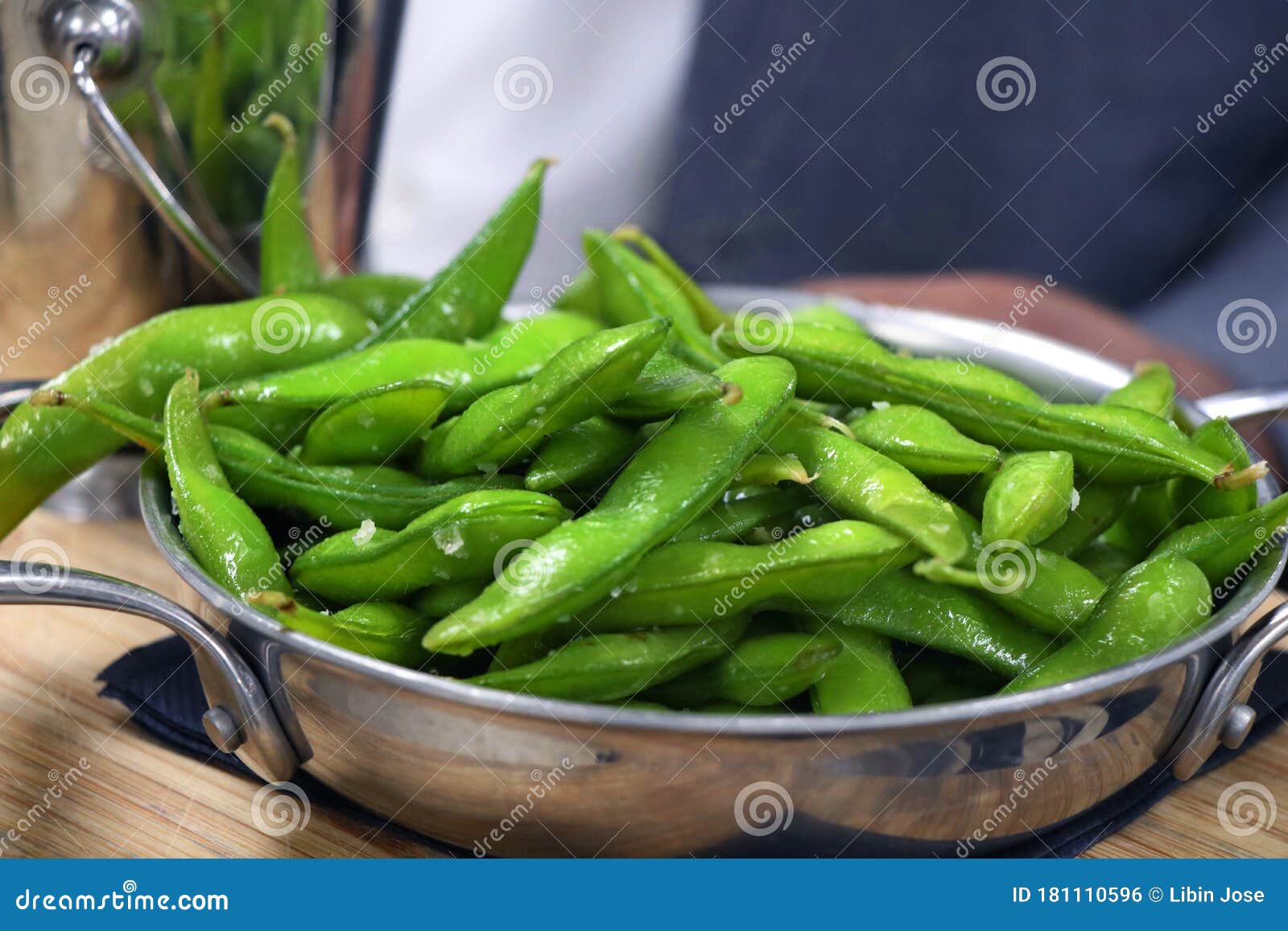 Boiled Green Soybeans in the Pod Ready for Eating Stock Photo Image