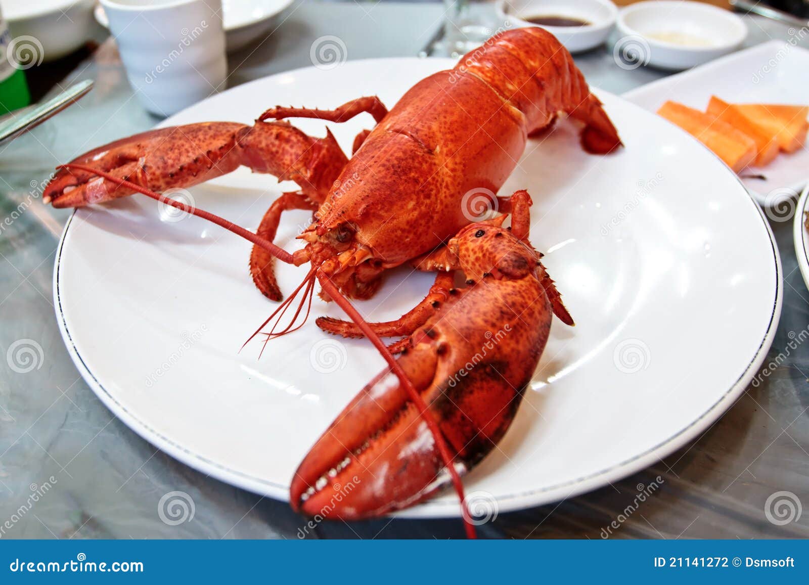 Boiled lobster on a plate stock photo. Image of food 21141272