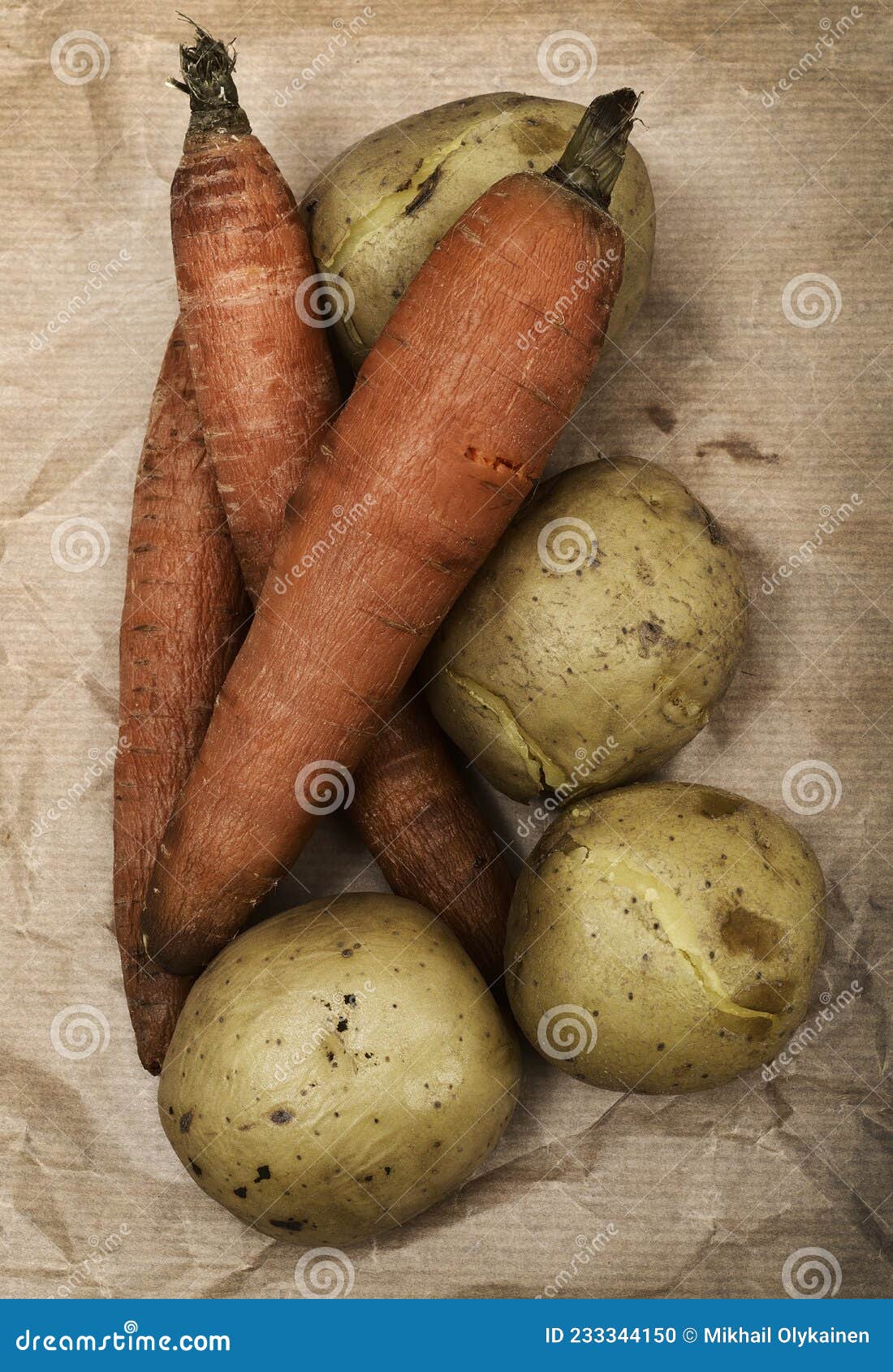 Boiled Potatoes and Carrots on Rough Paper Stock Photo Image of meal
