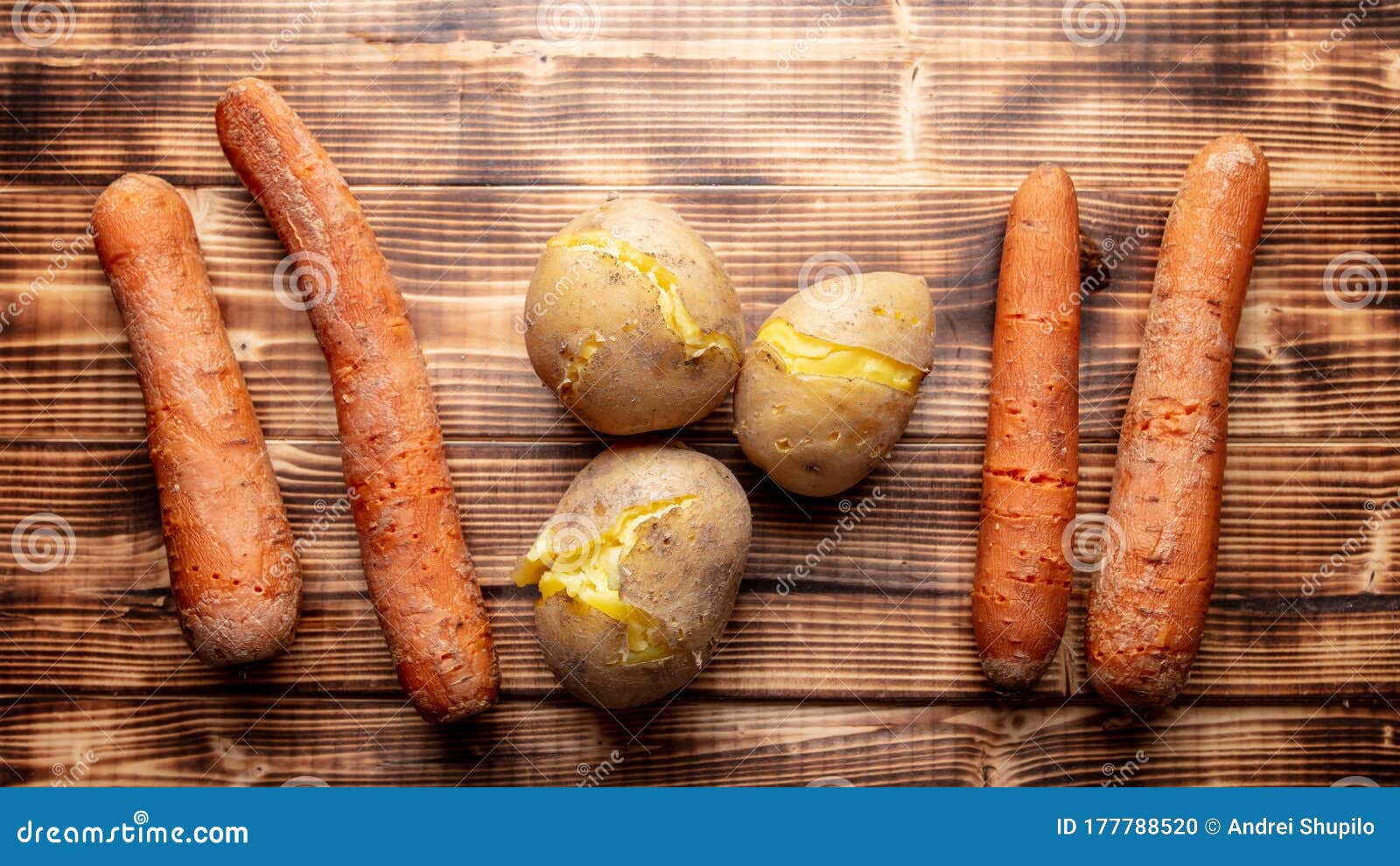 Boiled Potatoes and Carrots on a Wooden Stock Photo Image of tomato