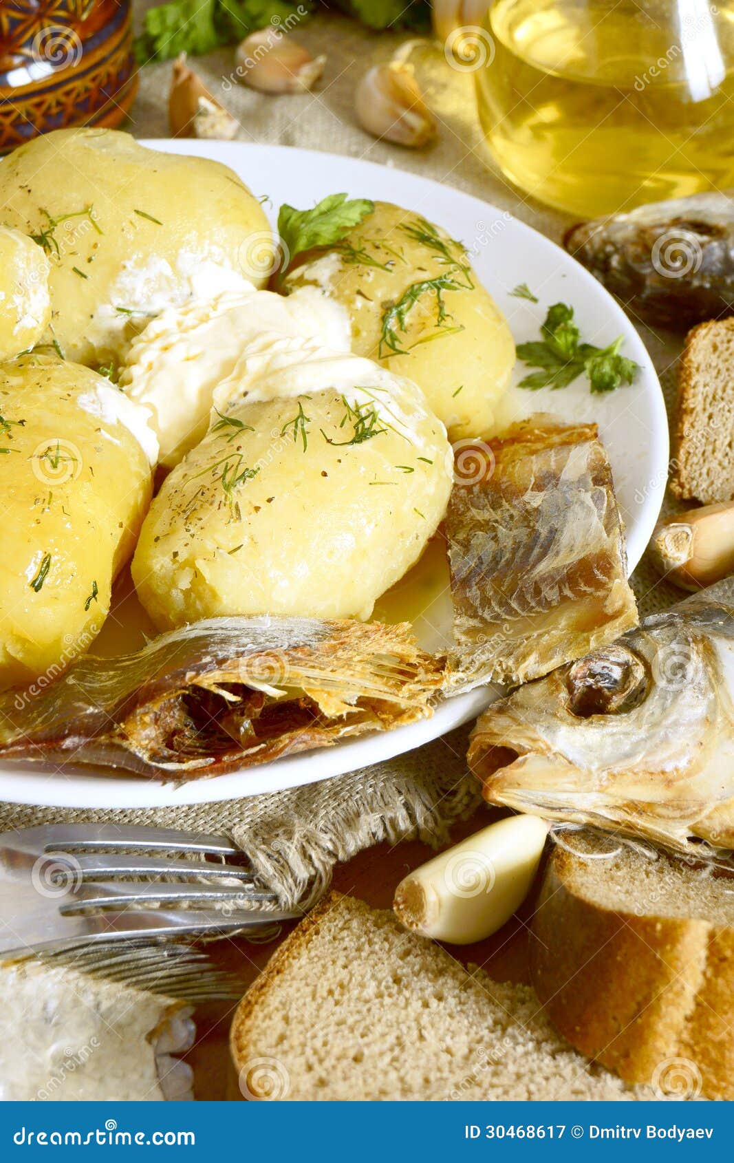Boiled Potatoes with Dried Fish. Stock Image Image of cooking, onion
