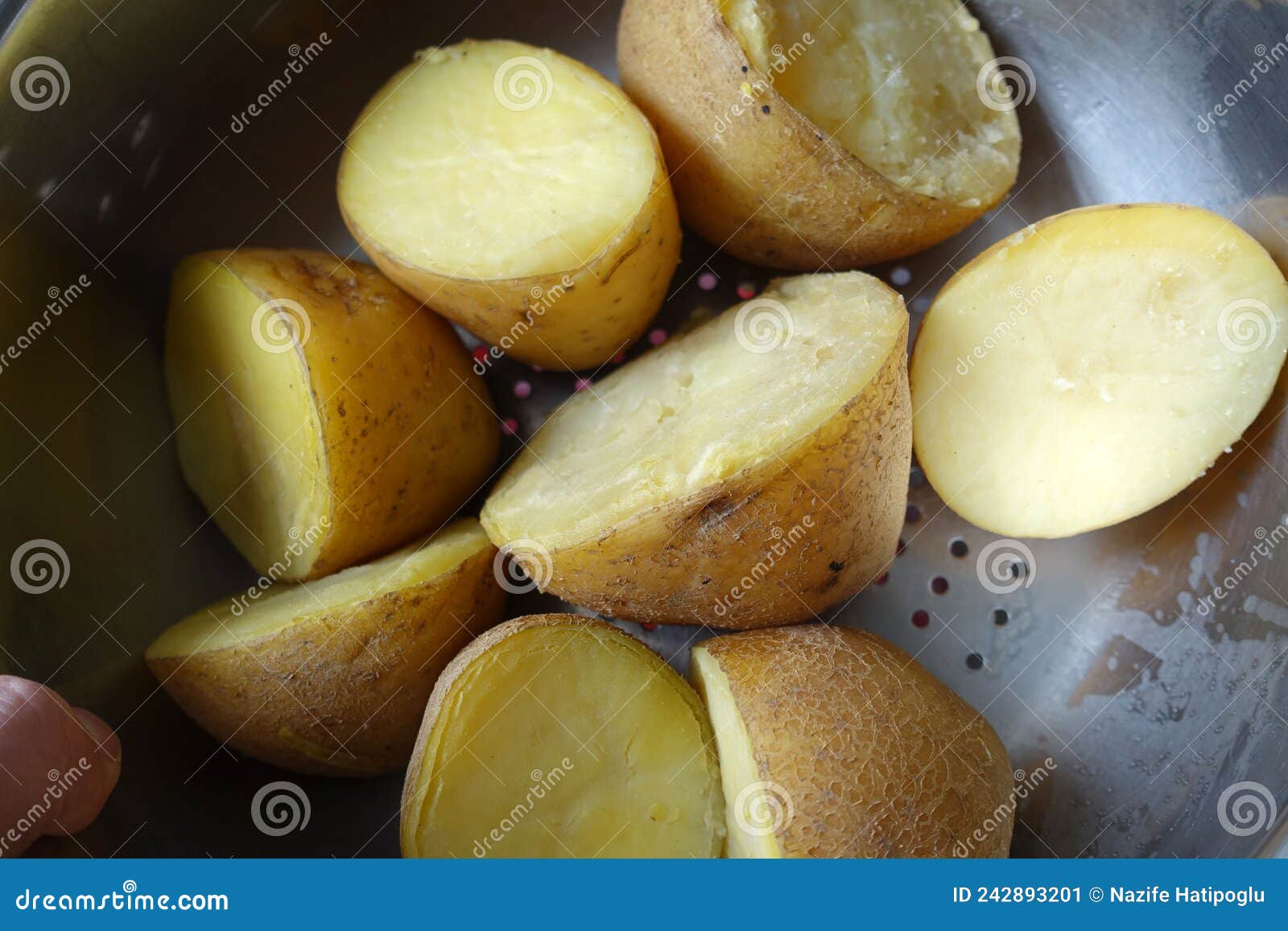 Boiled Whole Potatoes in a Bowl, Boiled Potatoes in Water, Boiled
