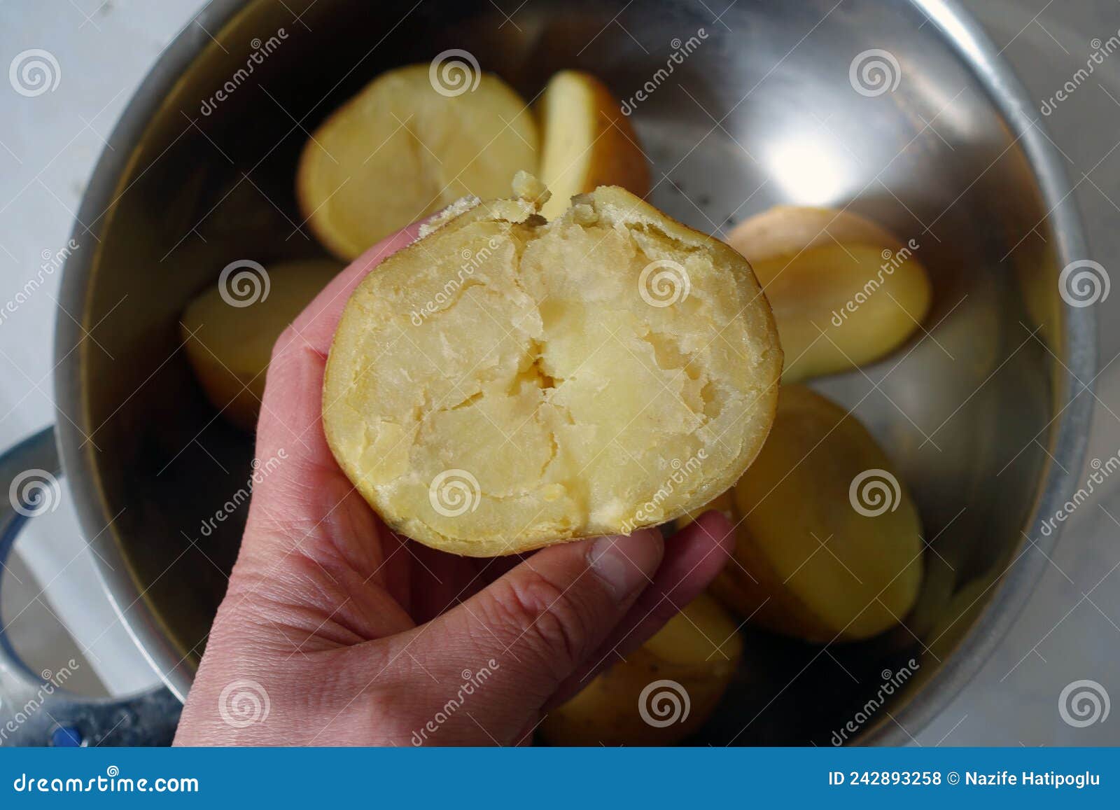 Boiled Whole Potatoes in a Bowl, Boiled Potatoes in Water, Boiled