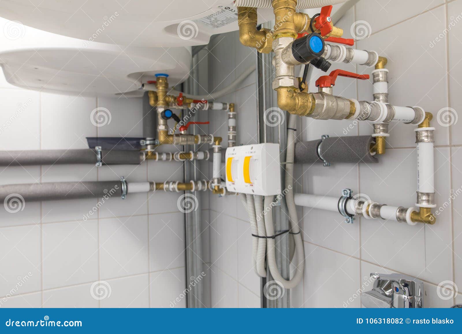 Boiler for Water Heating, Piping System Stock Photo Image of