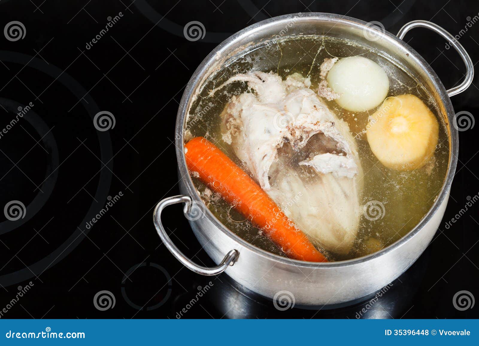 Boiling of Chicken Broth on Cermic Cooker Stock Photo - Image of