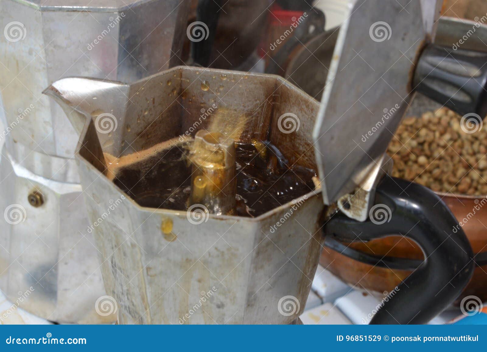 Boiling coffee by Moka pot stock image. Image of italian 96851529