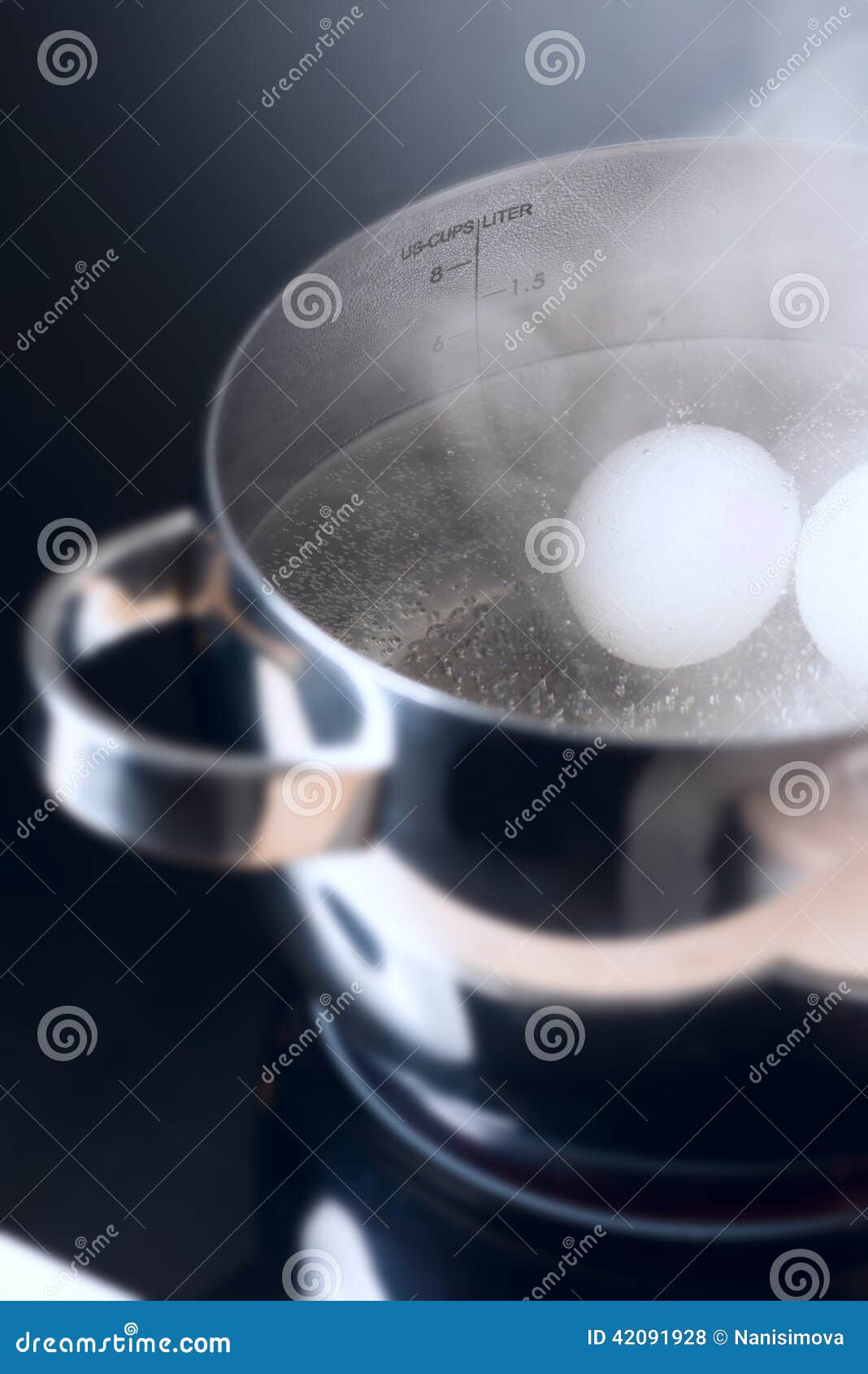 boiling eggs on cooktop side view