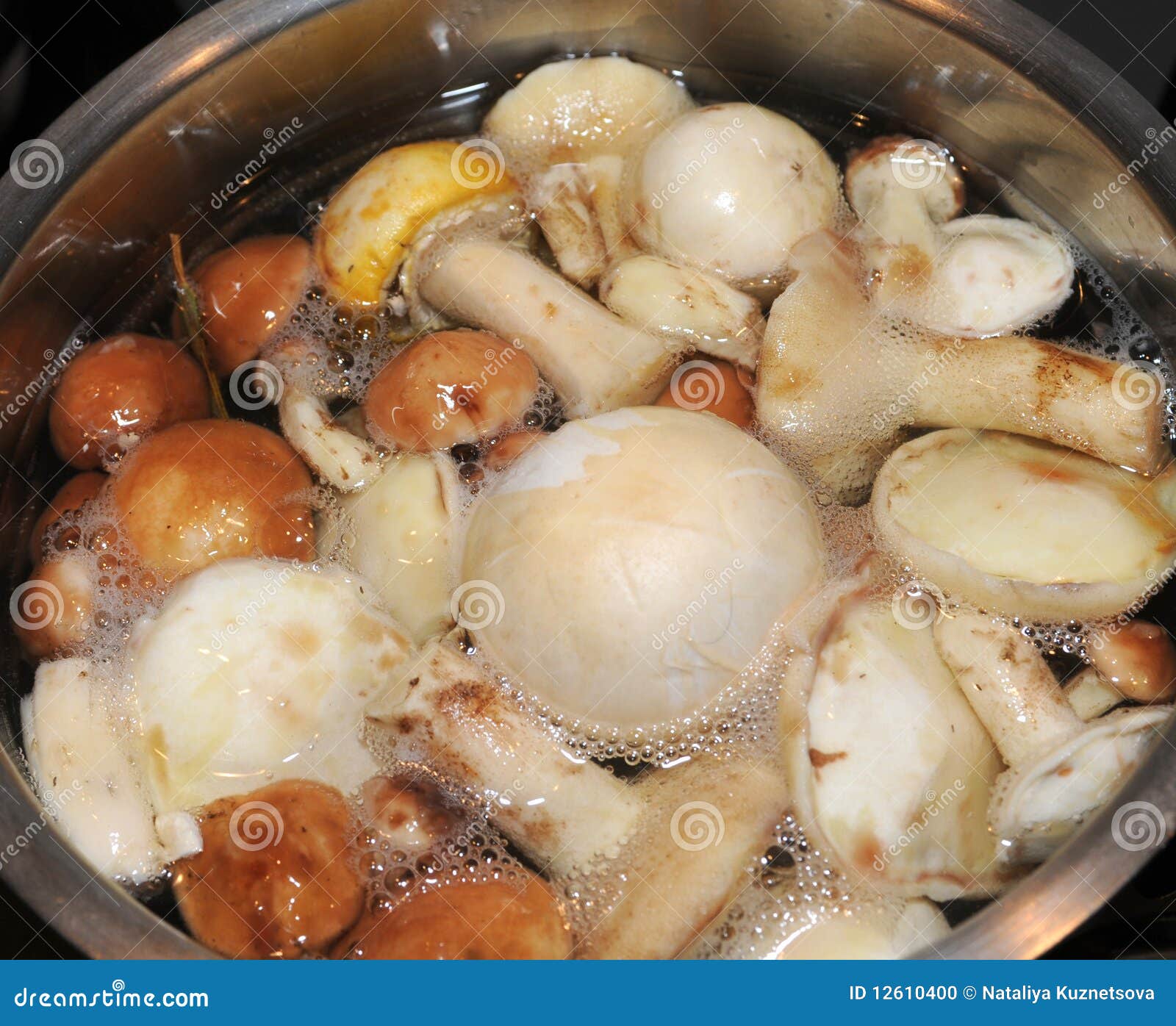Boiling mushrooms stock photo. Image of diet, slick, mushroom 12610400
