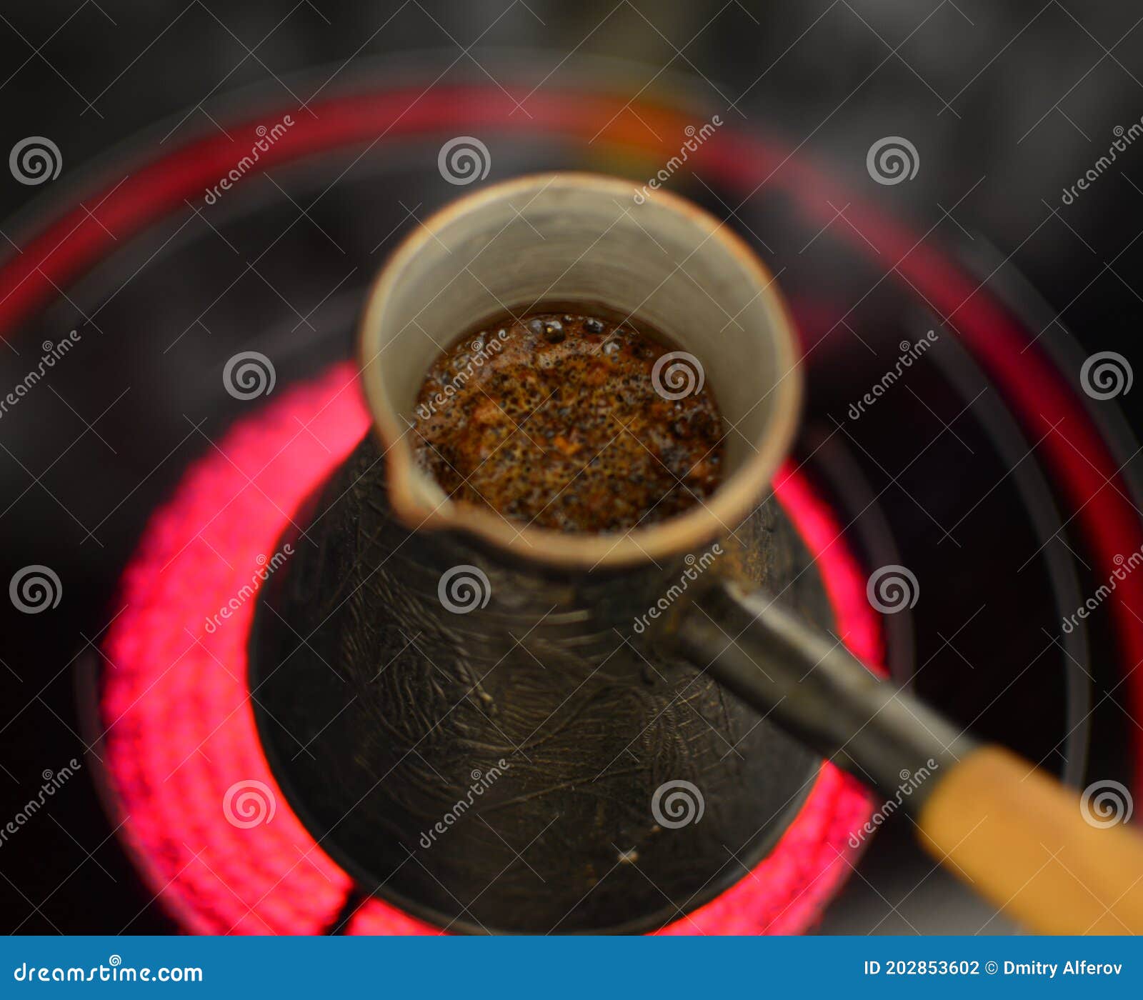 Boiling Turkish Coffee Pot on Electric Stove Stock Photo Image of