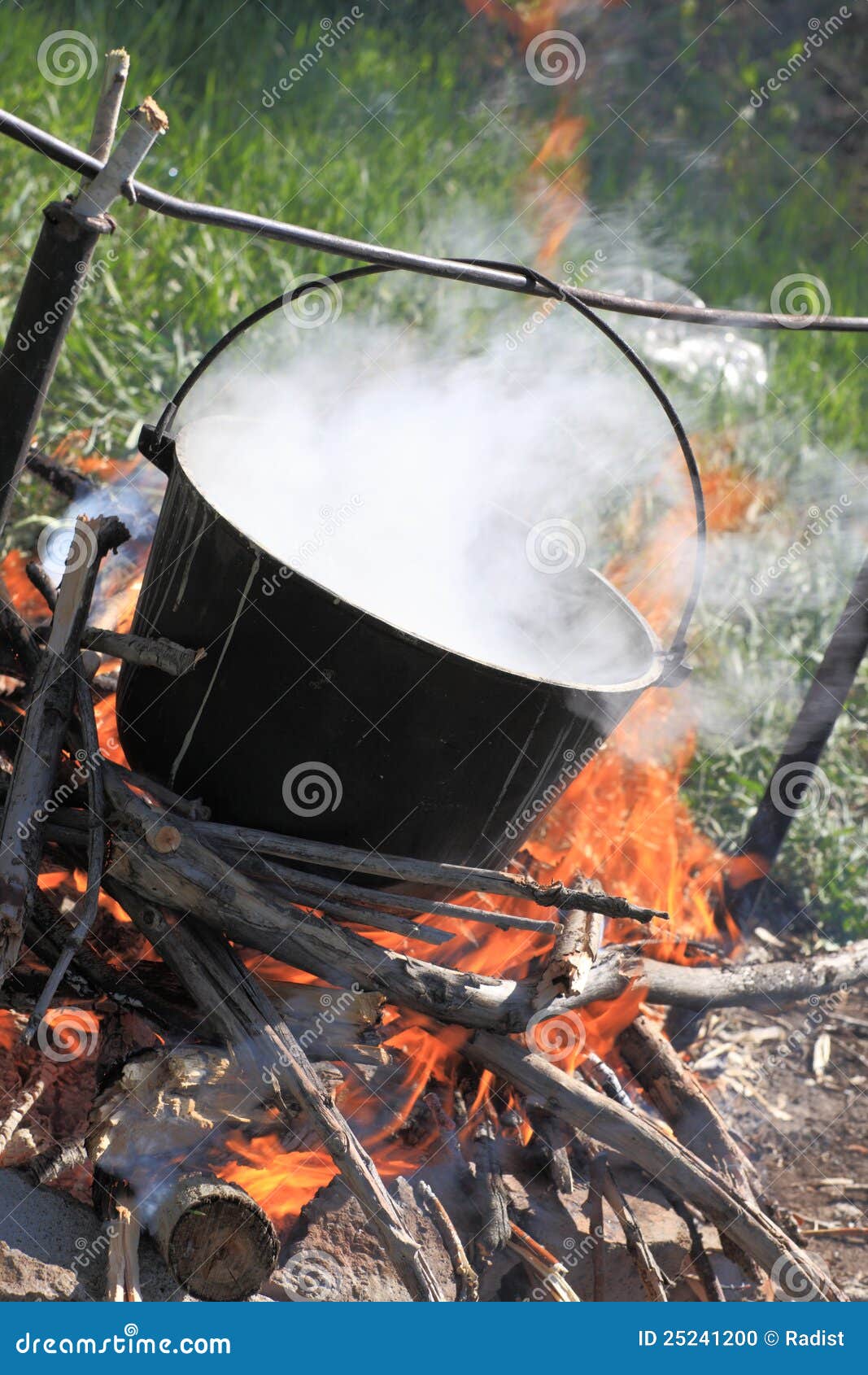 Boiling of Water for Fish Soup Stock Photo Image of outdoor, grass