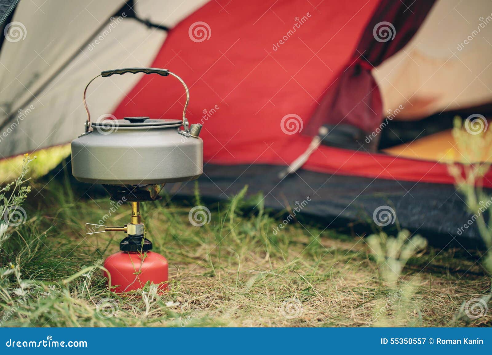 Boiling Water in Kettle on Portable Camping Stove Stock Image Image