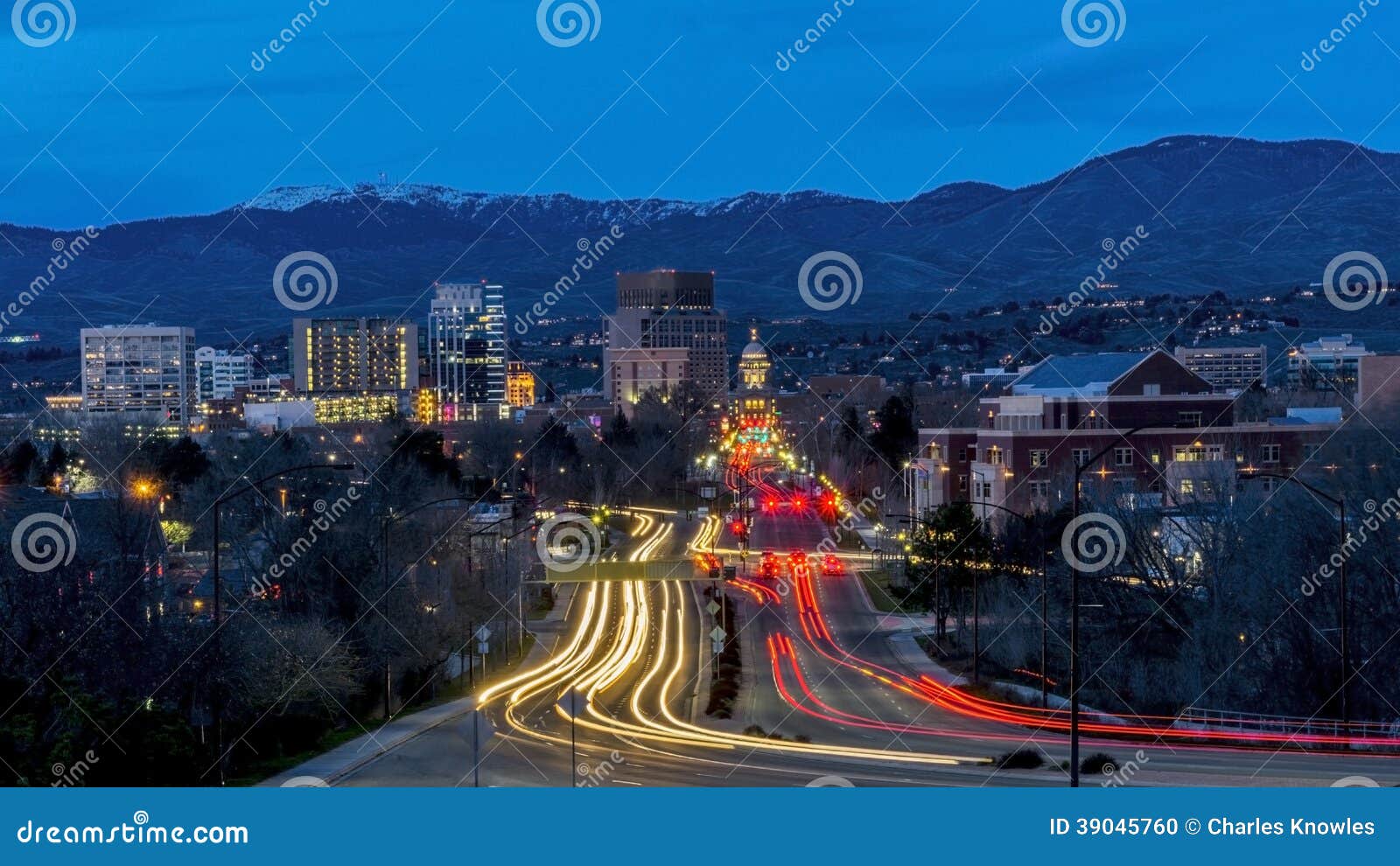 Boise Idaho Night Secene of Capital Boulevard Stock Photo Image of