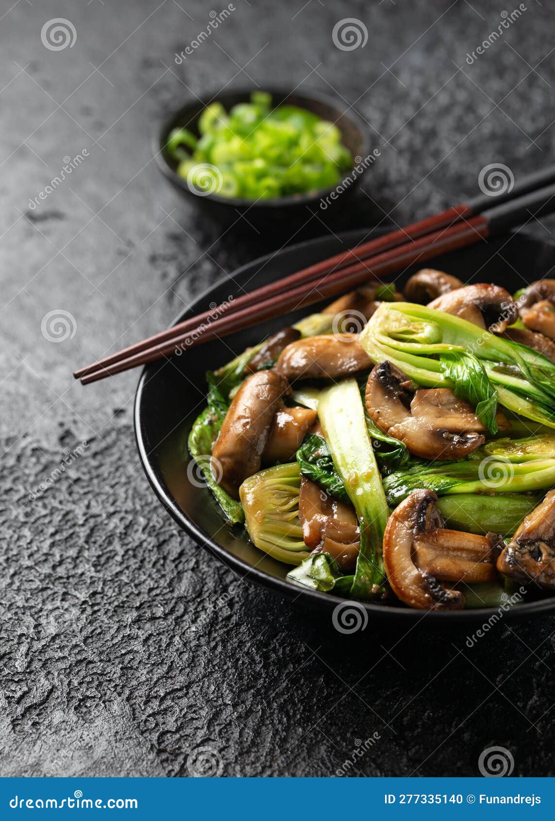 Bok Choy or Pak Choi and Mushroom Stir Fry in Vegetarian Sauce. Healthy