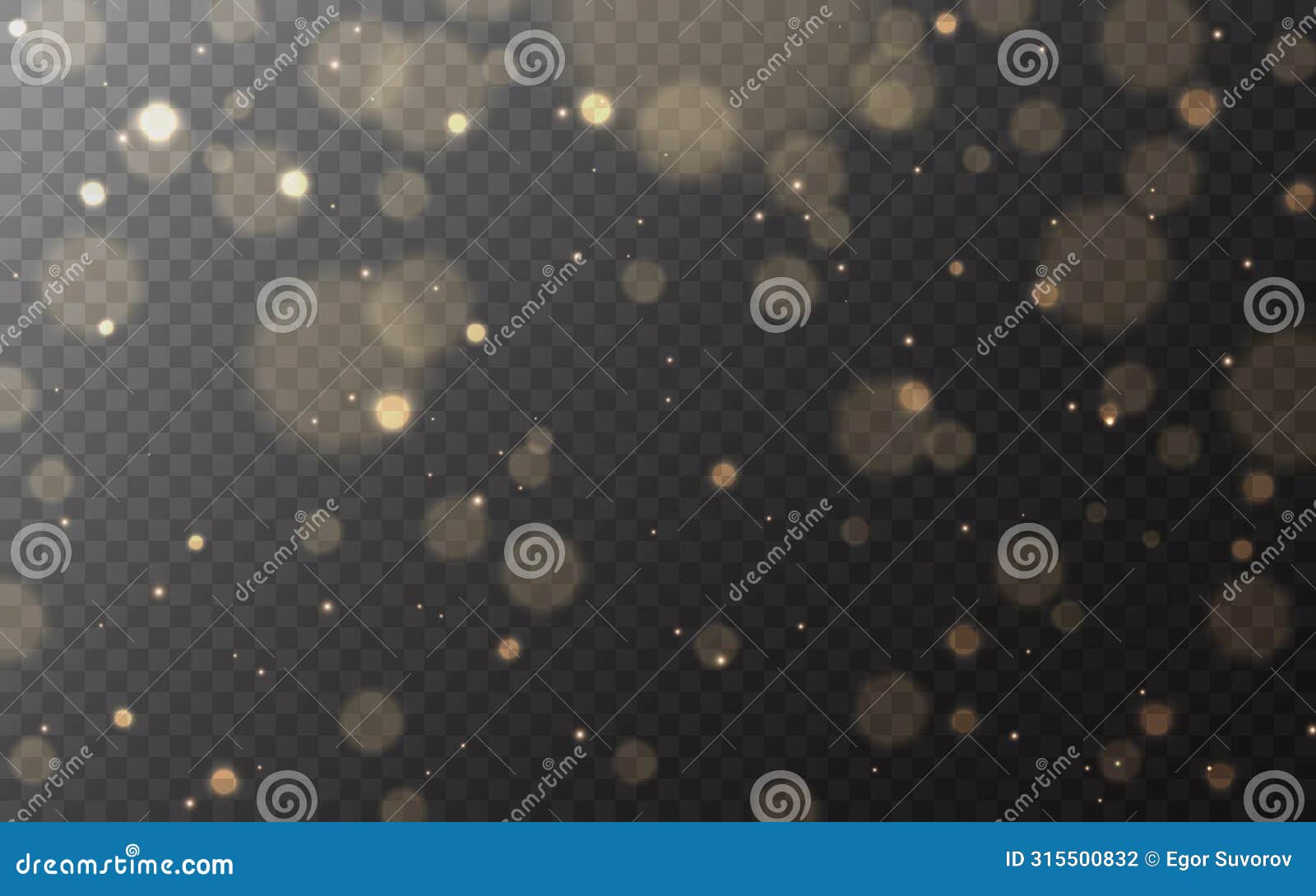bokeh gold. shining particles and lights. bright circles on transparent background. glowing flares effect. warm sparks