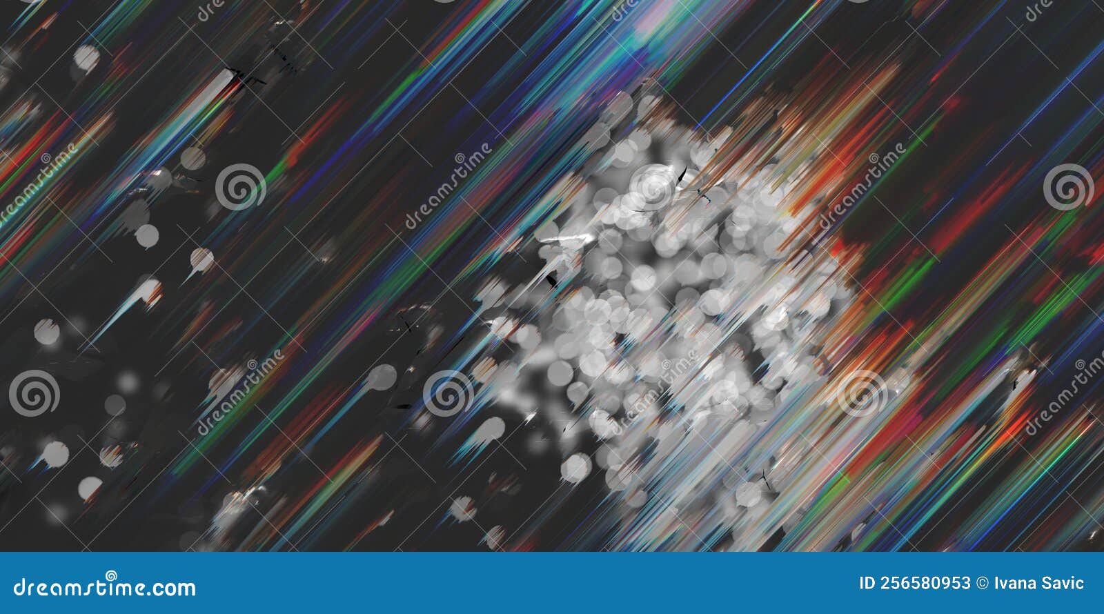 bokeh lights and diagonal lines movement fluorescent with wind glitch festive effect on dark background.