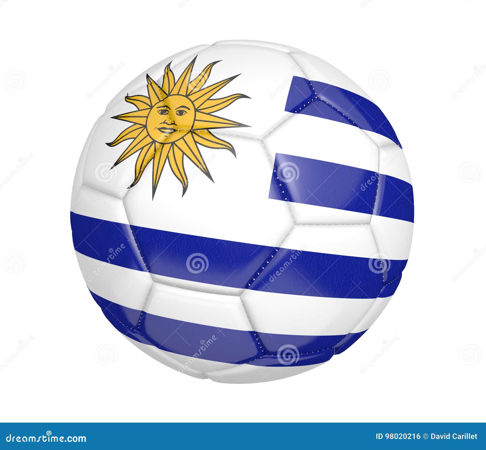 Escudo da bandeira nacional do uruguai com uma bola de futebol 3d