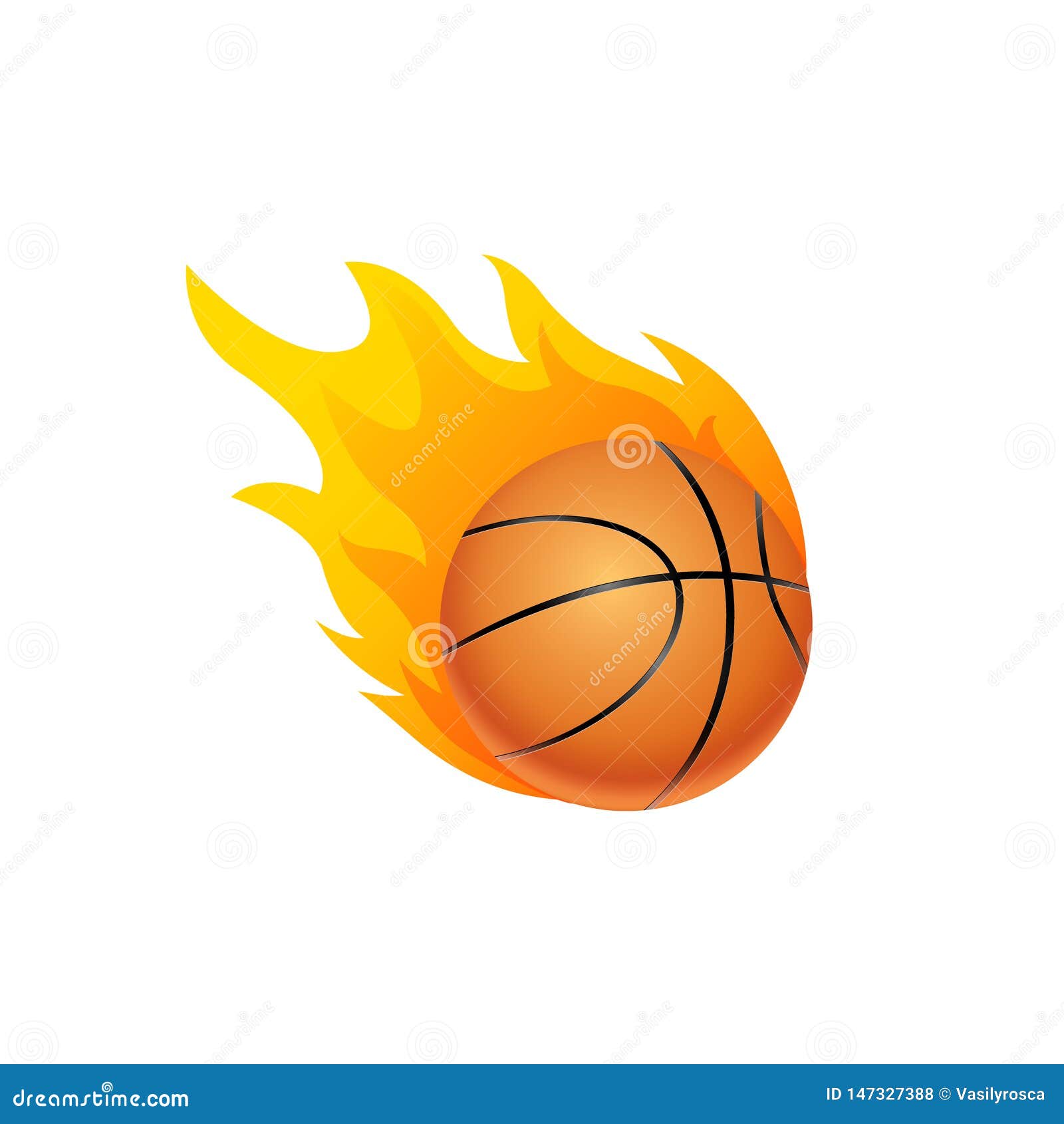 Bola Do Basquetebol Na Chama Do Fogo Ícone Dos Desenhos Animados