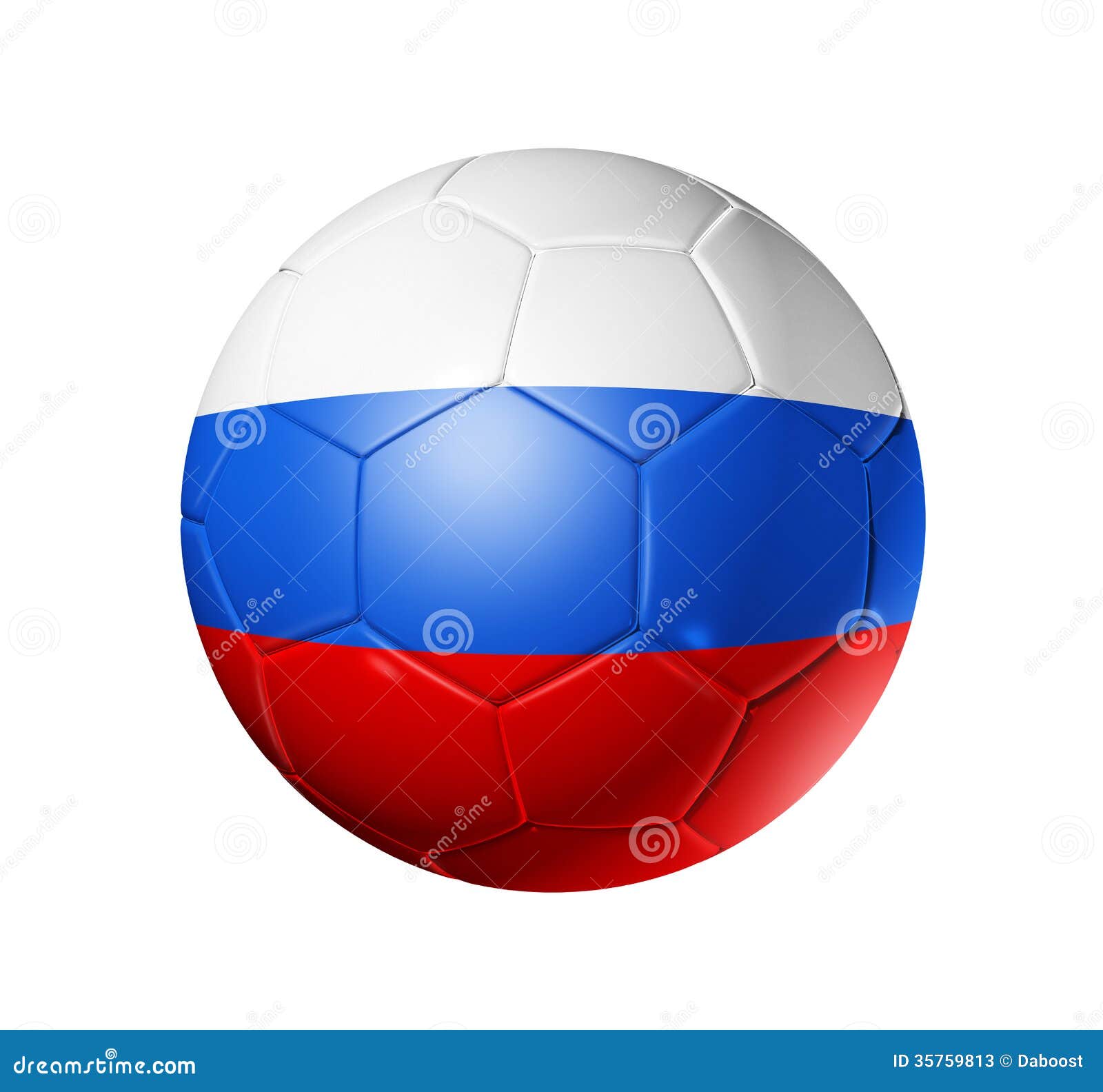 Maquete de bola de futebol de futebol realista com ilustração vetorial 3d  de bandeira da federação russa isolada