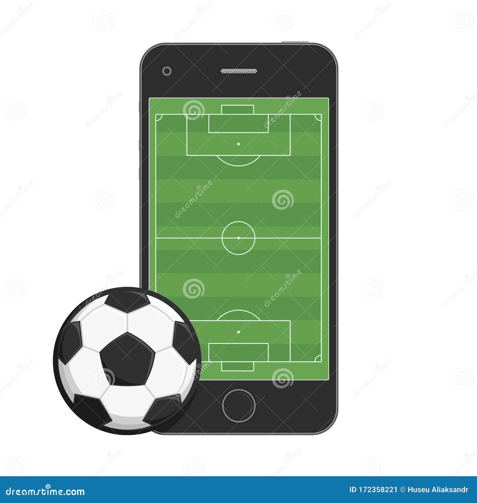 Vetores de Smartphone Com Campo De Futebol E Bola De Futebol