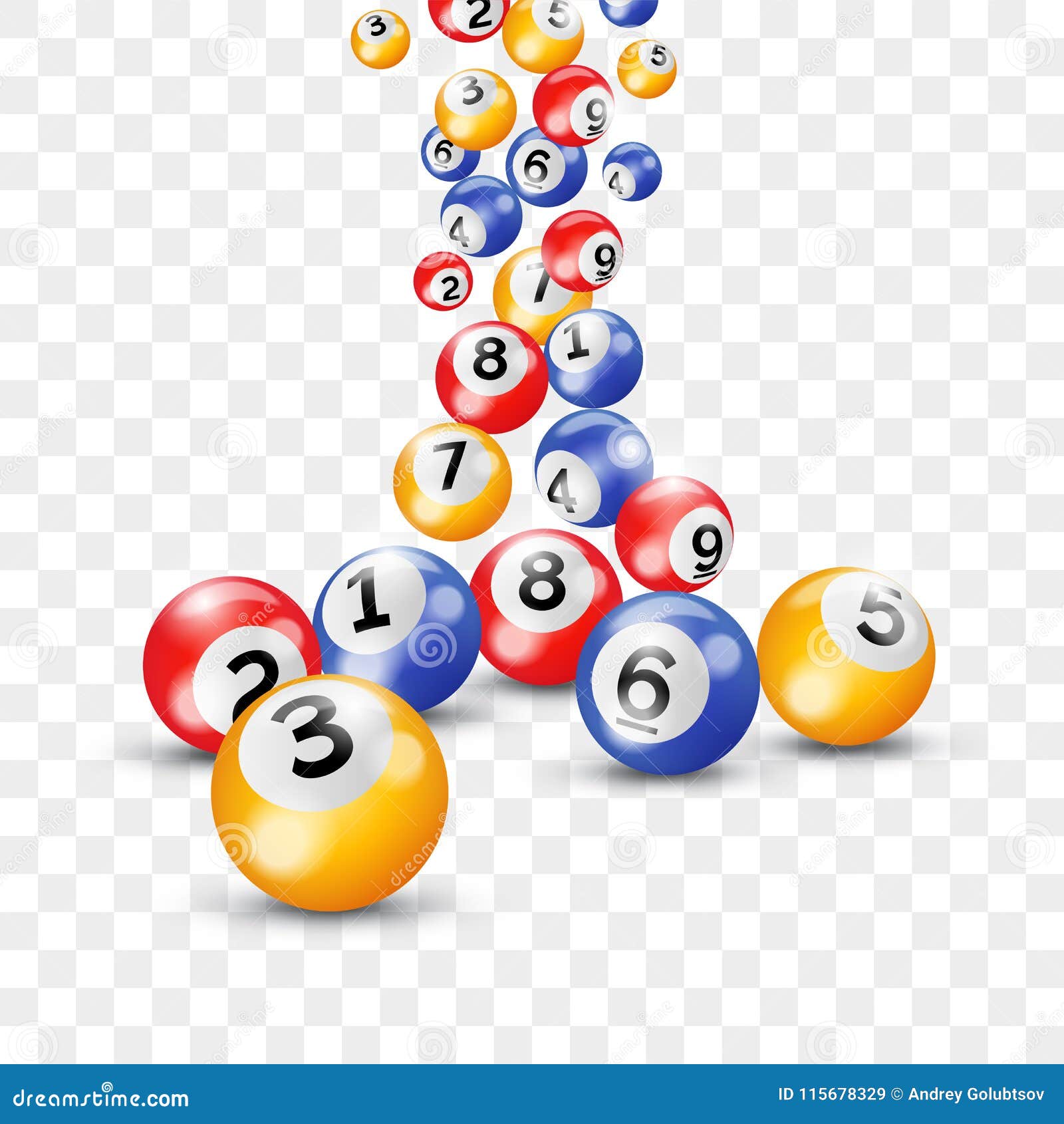 Bolas de jogo de loteria de bingo no fundo de bolas coloridas aleatórias