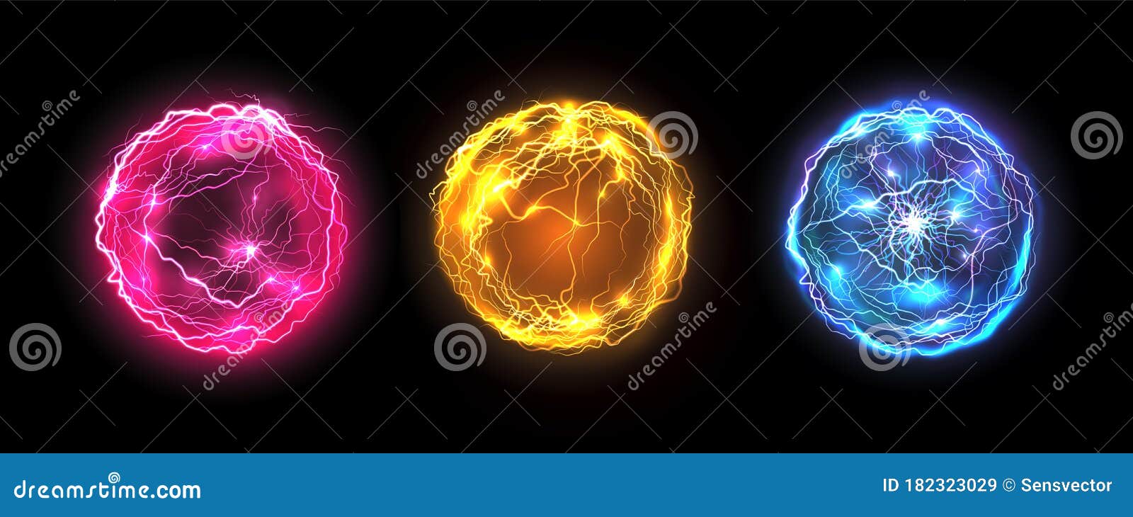 Esfera Plasma Energía Eléctrica Realista Conjunto Iconos Redondos Aislados  Con Vector de stock por ©macrovector 677549476