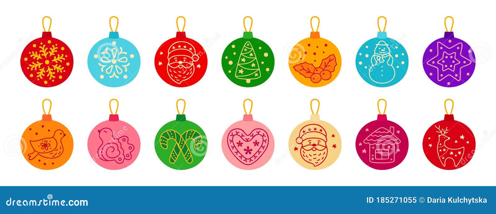 Bolas De Navidad Colorido Juego De Dibujos Animados Planos Vector  Ilustración del Vector - Ilustración de acebo, caramelo: 185271055