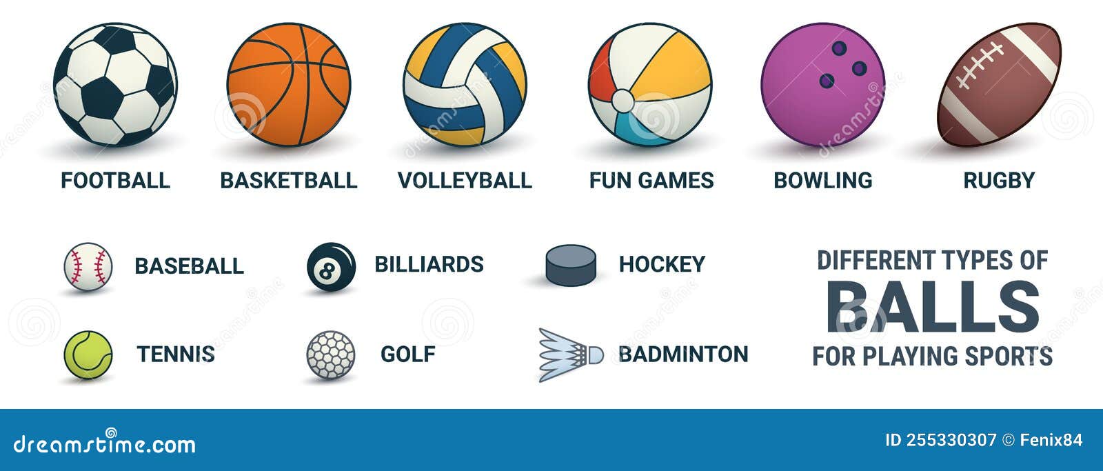 Diferentes bolas para competição de jogos esportivos