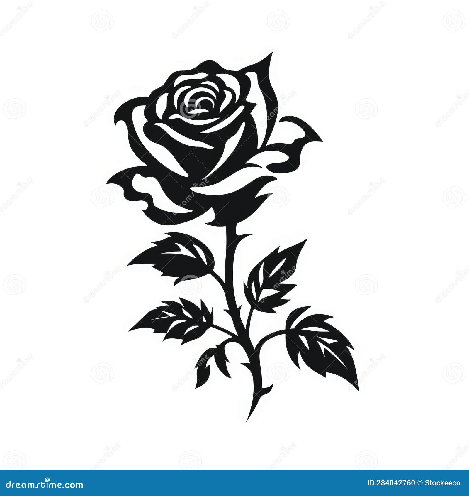 Bold Black Rose Silhouette on White Background - Minimalistic Stenciled ...