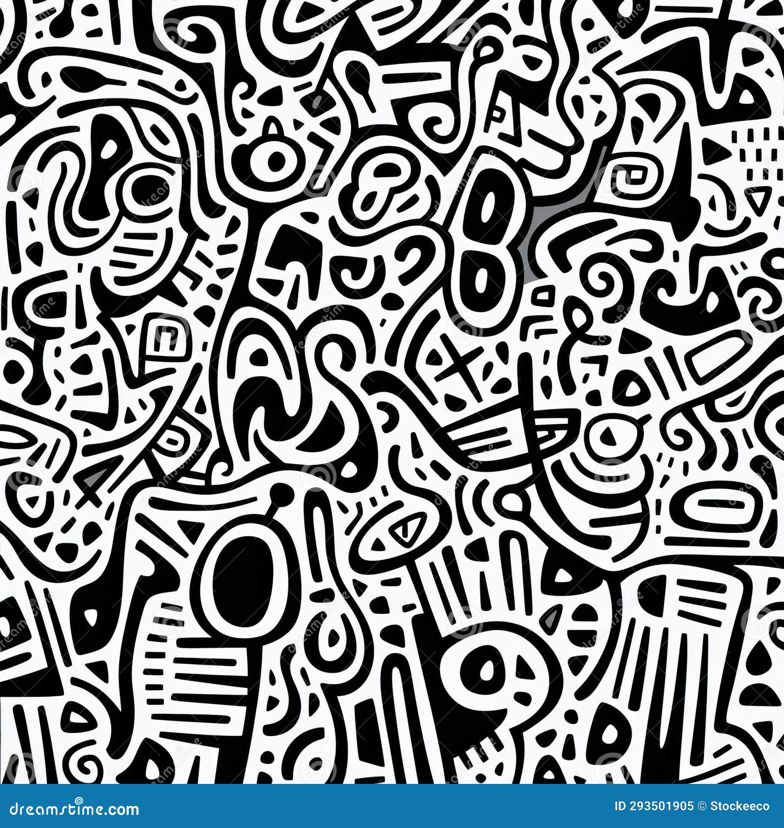 bold black and white doodle poster with abstract organic s