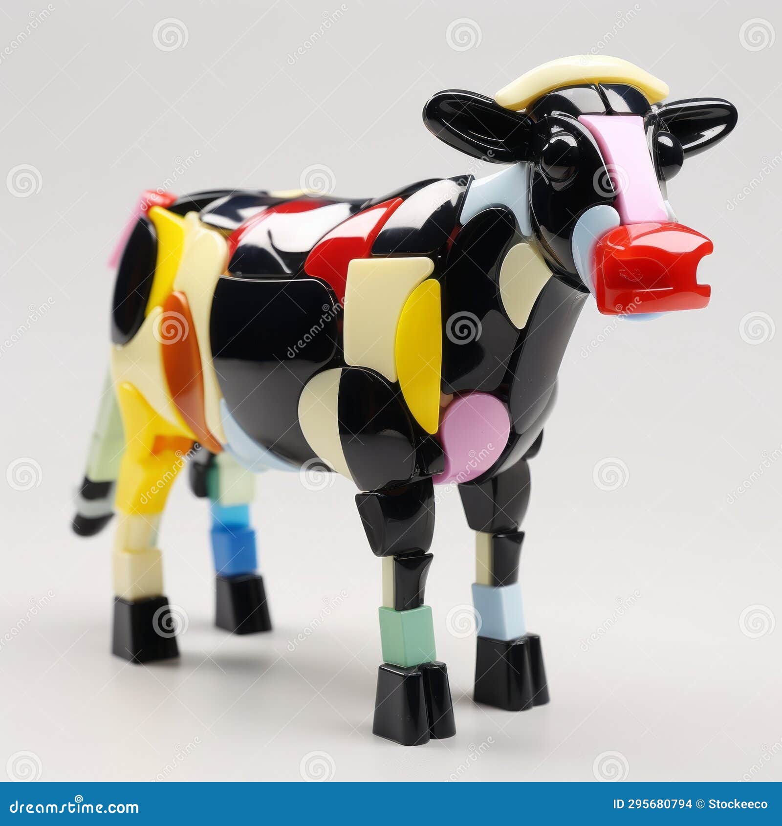 bold chromaticity glass cow sculpture with neo-plasticist 