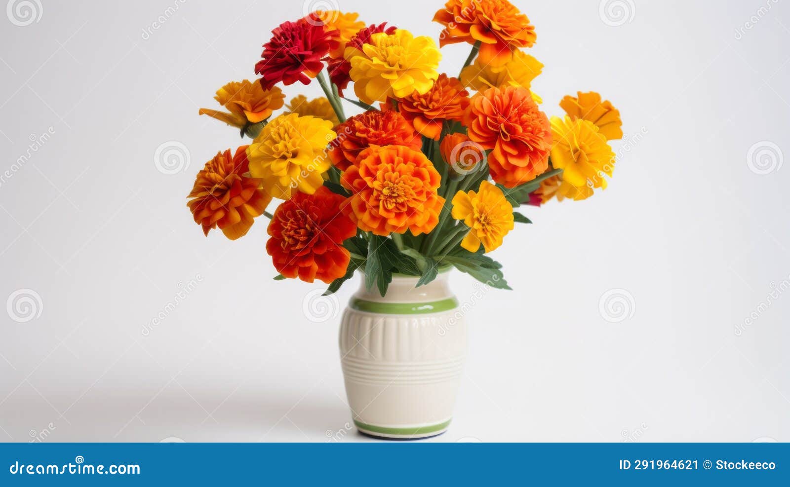 bold chromaticity: green vase with orange and yellow flowers