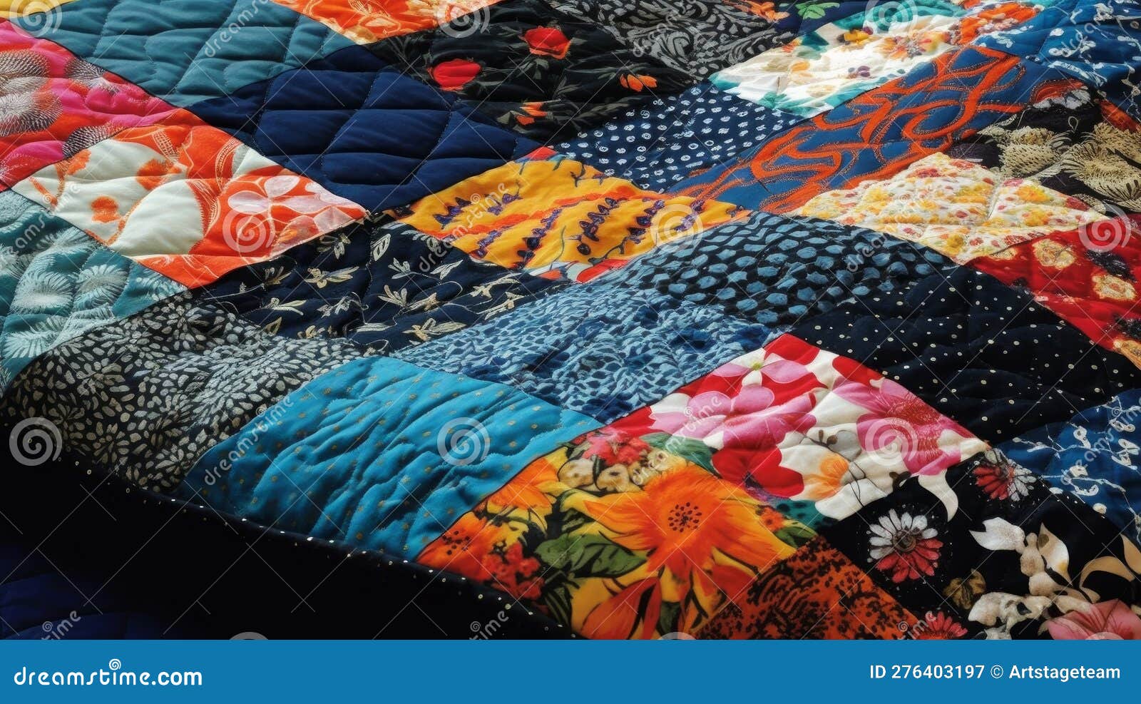 Bold Contrasting Pattern on a Quilt. AI Generated Stock Illustration