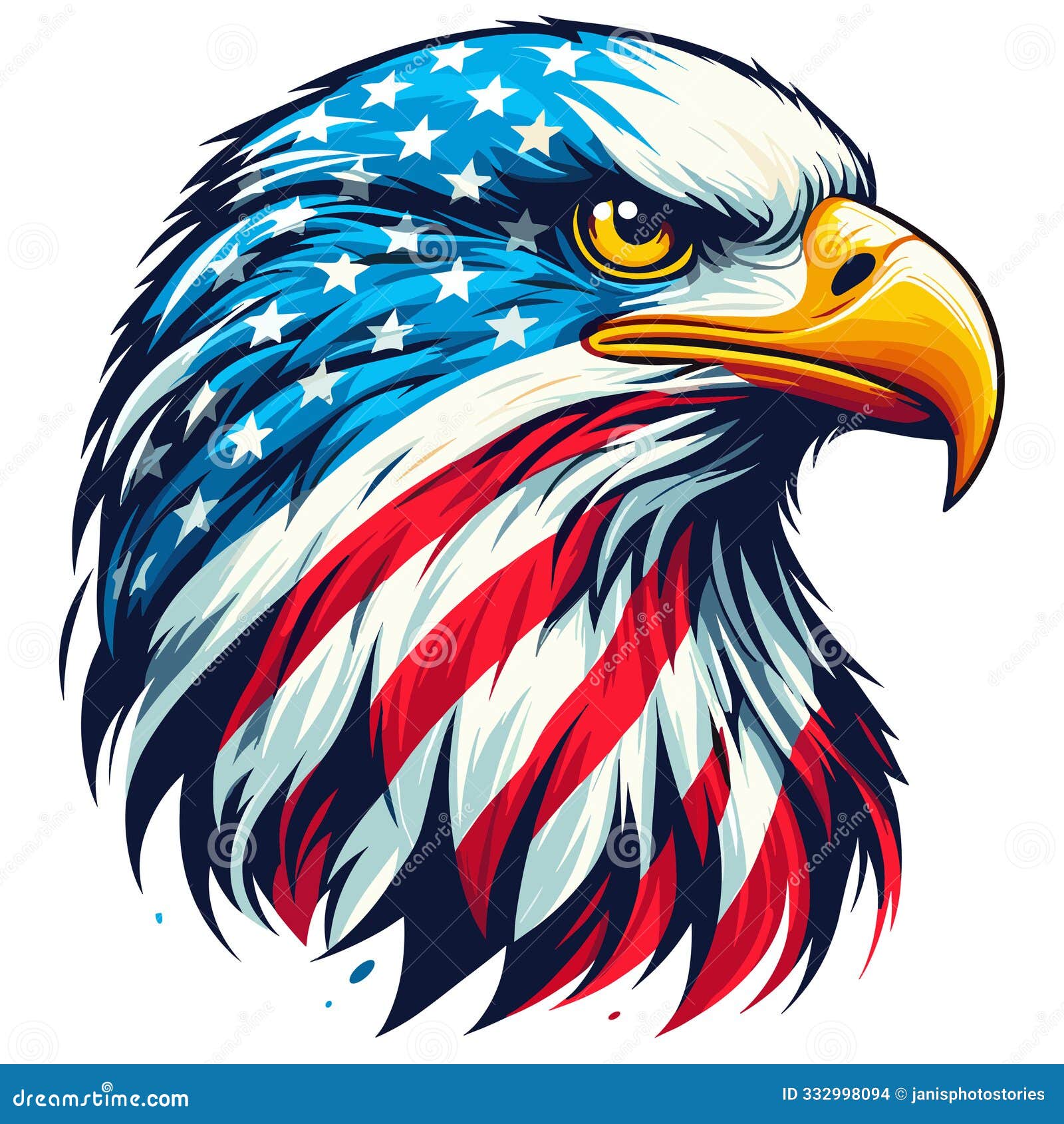 bold eagle head  with american flag colors,  art, patriotic poster 