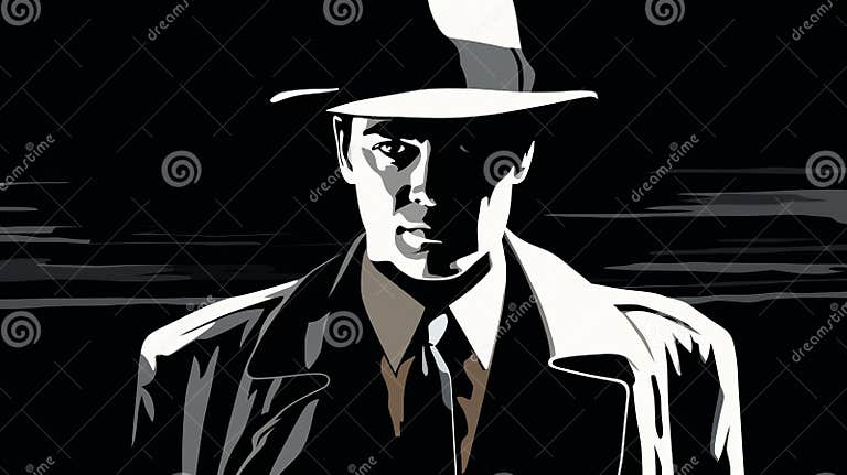 Bold Film Noir Style Illustration Of A 1990s Detective Stock canadian-detective-show-database-murder-she-watched