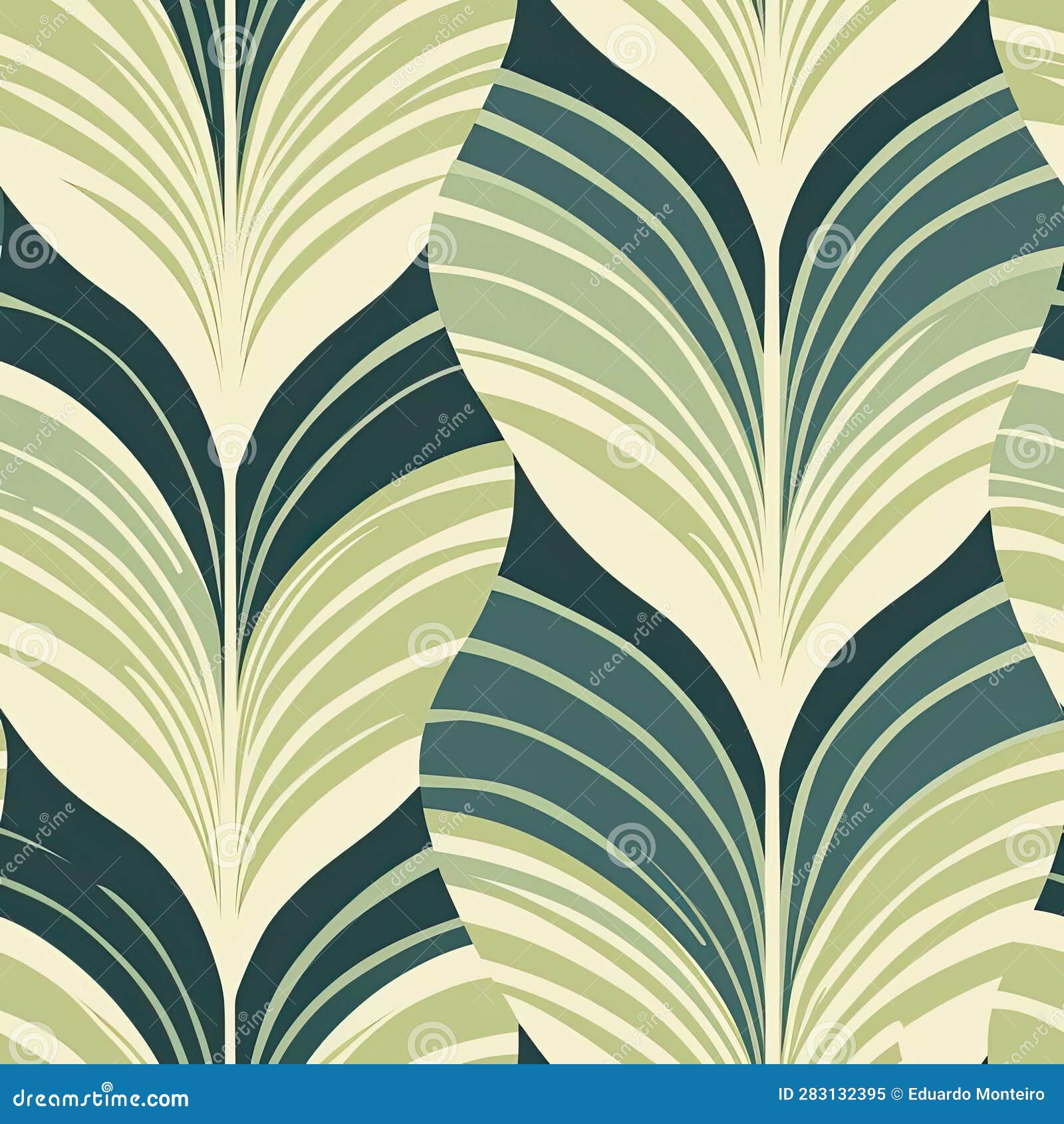 Bold Green and White Leaf Pattern Wallpaper with Dynamic Lines (tiled