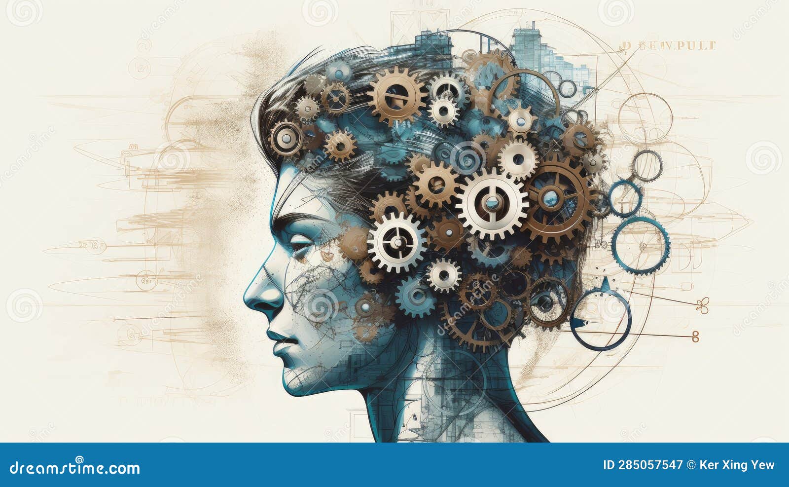 bold  of a person's head with gears and cogs