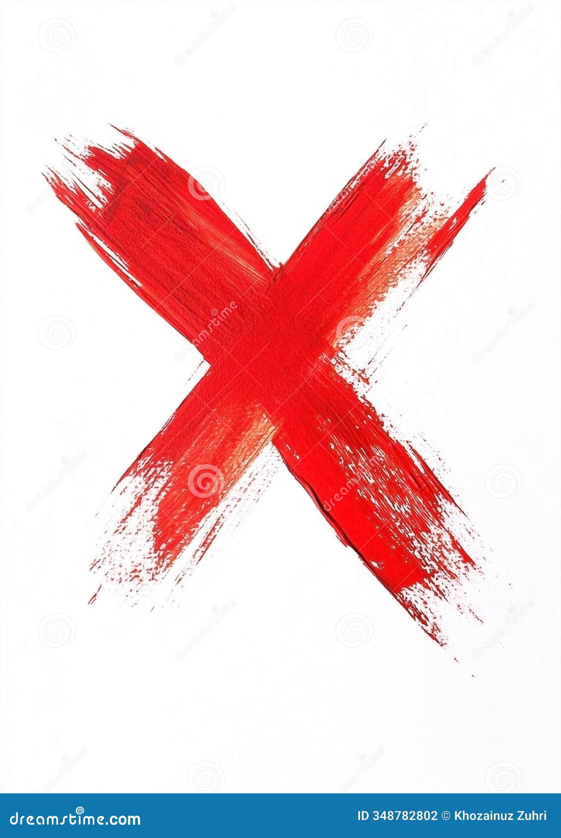 bold red brushstroke x on white background  of rejection or cancellation