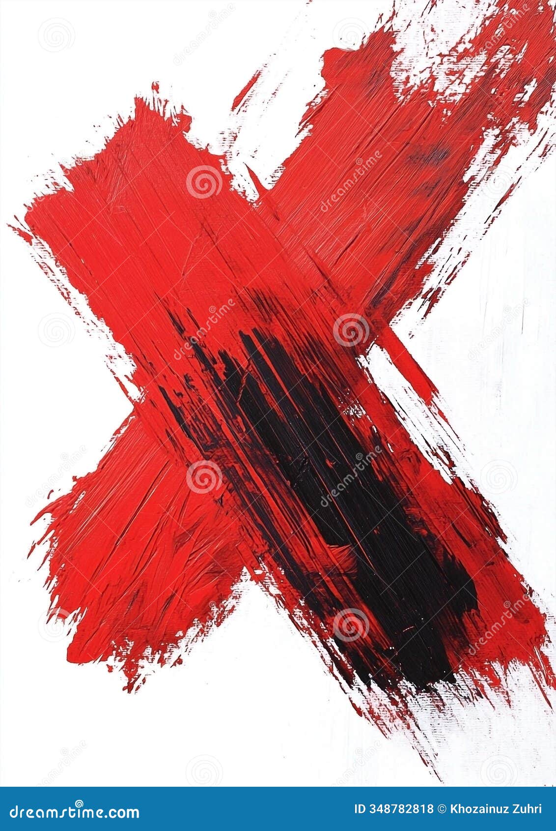 bold red brushstroke x on white background  of rejection or cancellation