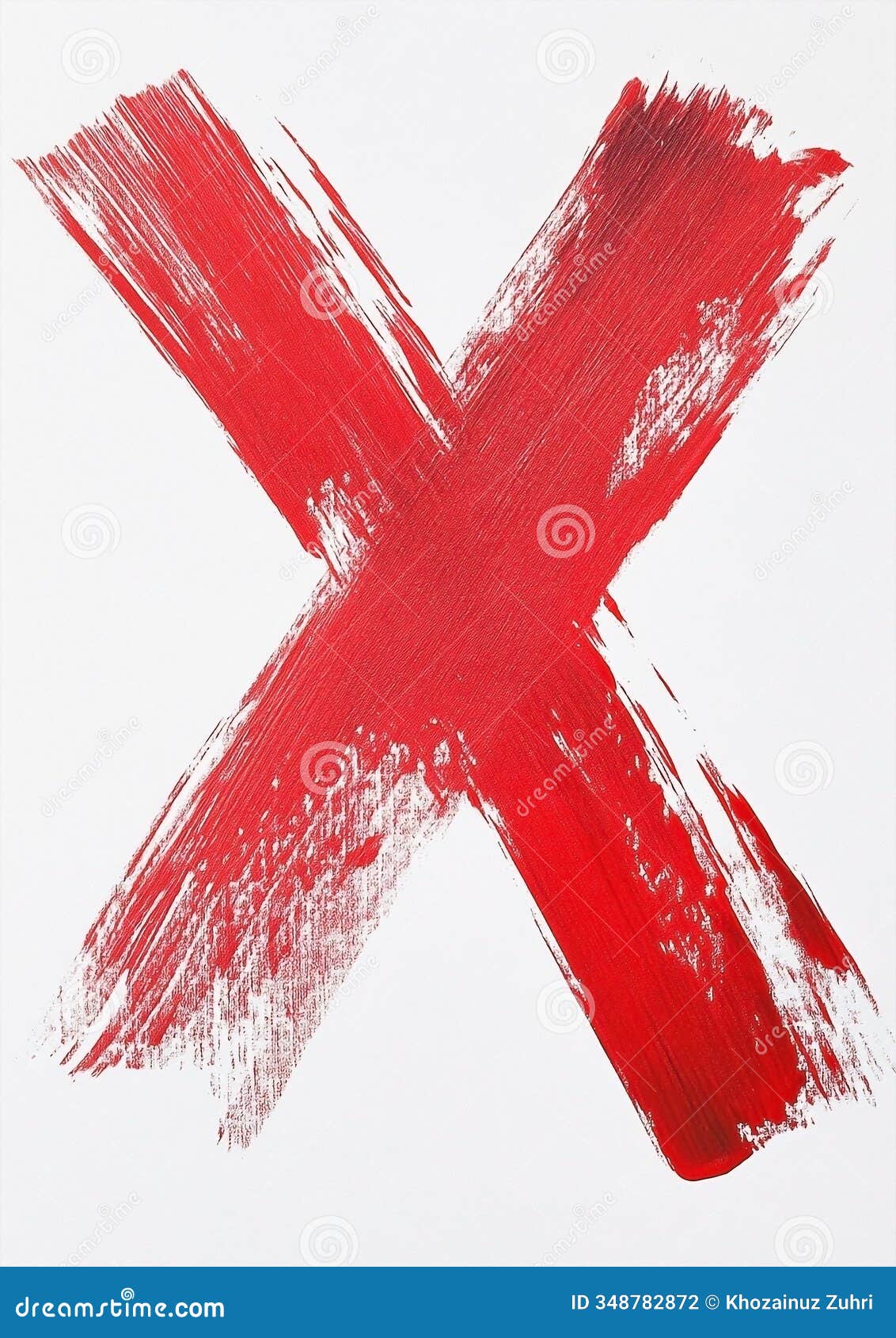 bold red brushstroke x on white background  of rejection or cancellation