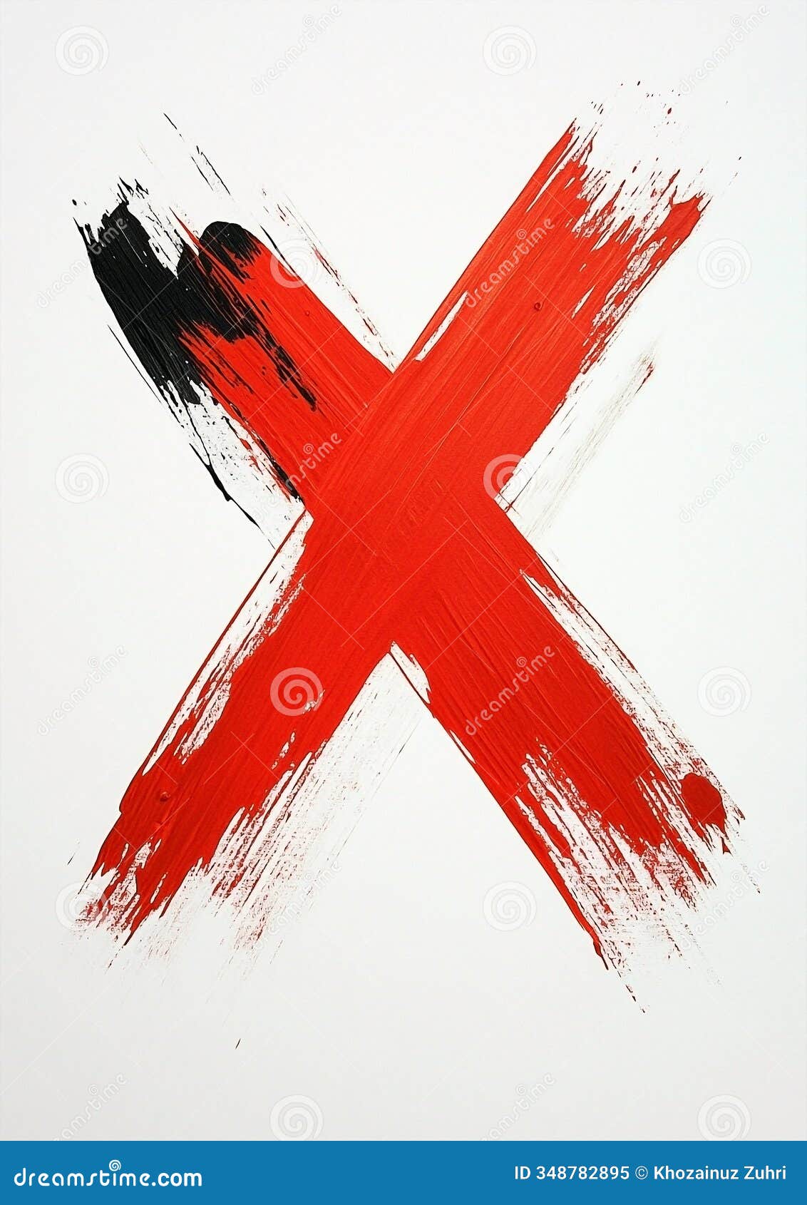 bold red brushstroke x on white background  of rejection or cancellation