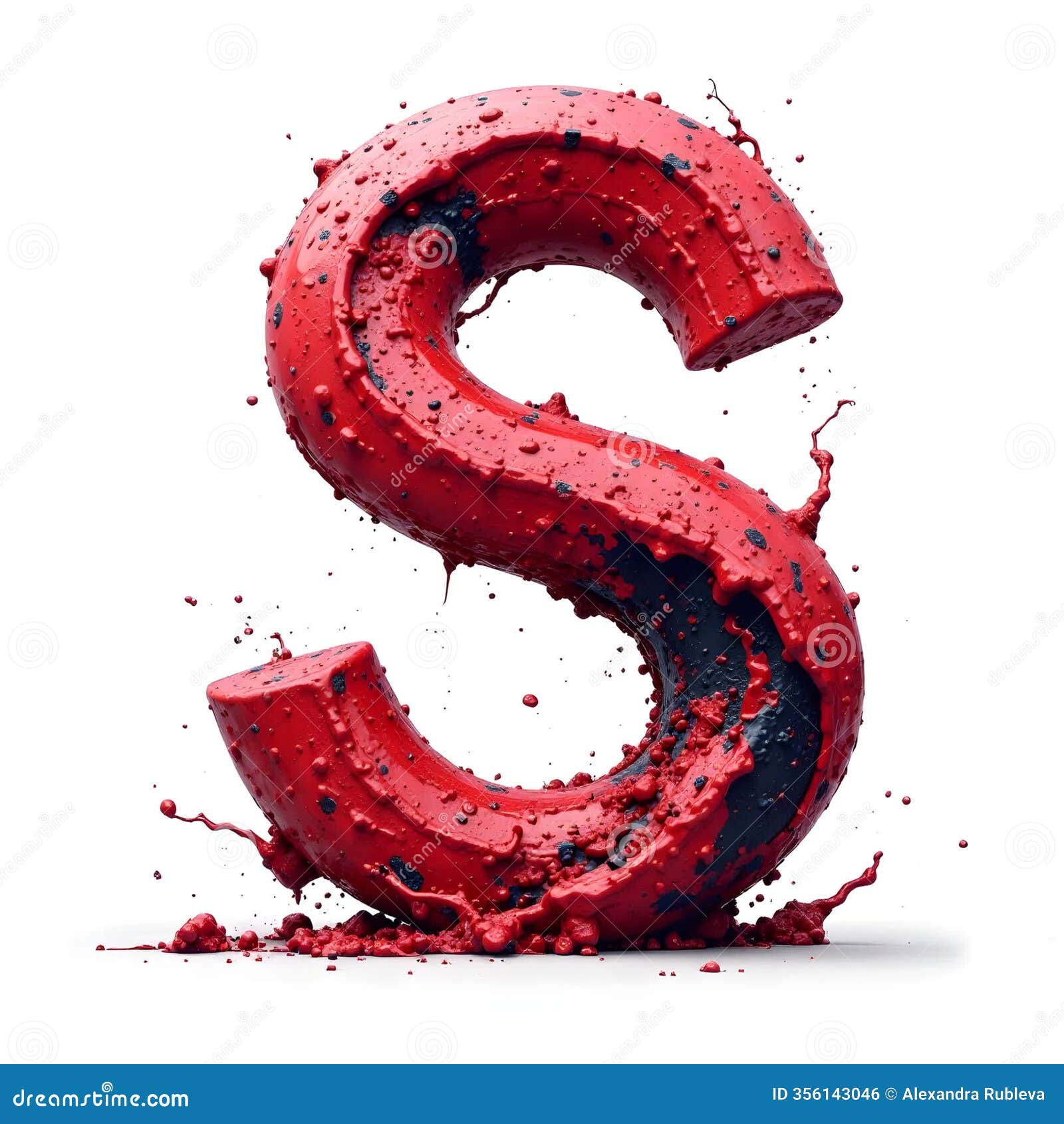 a bold red s with spiked texture and splatter effect, set against a white background, representing creativity and
