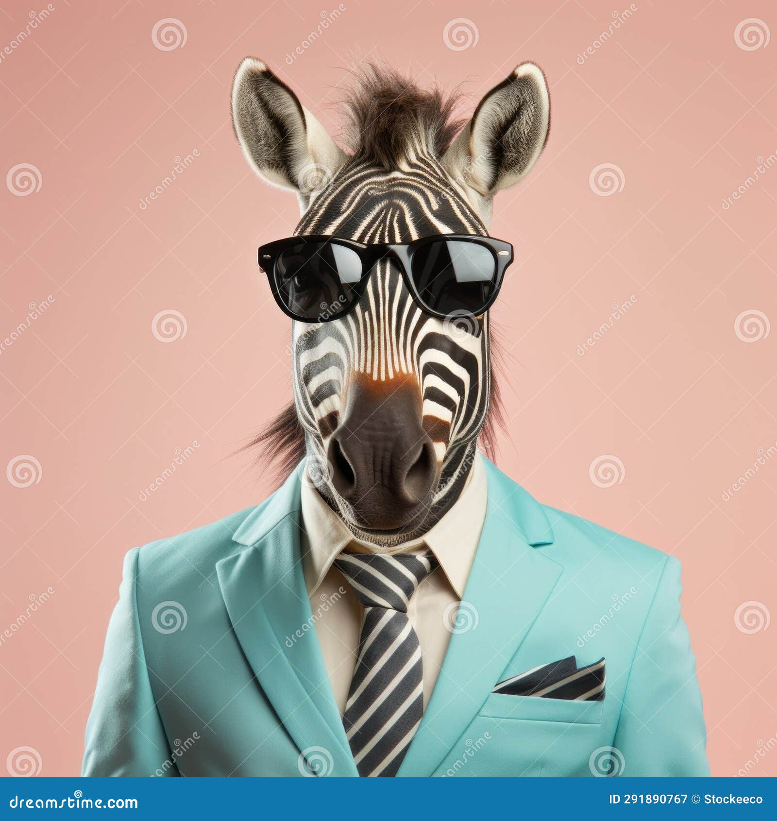 bold and retro: zebra in a stylish green suit and shades