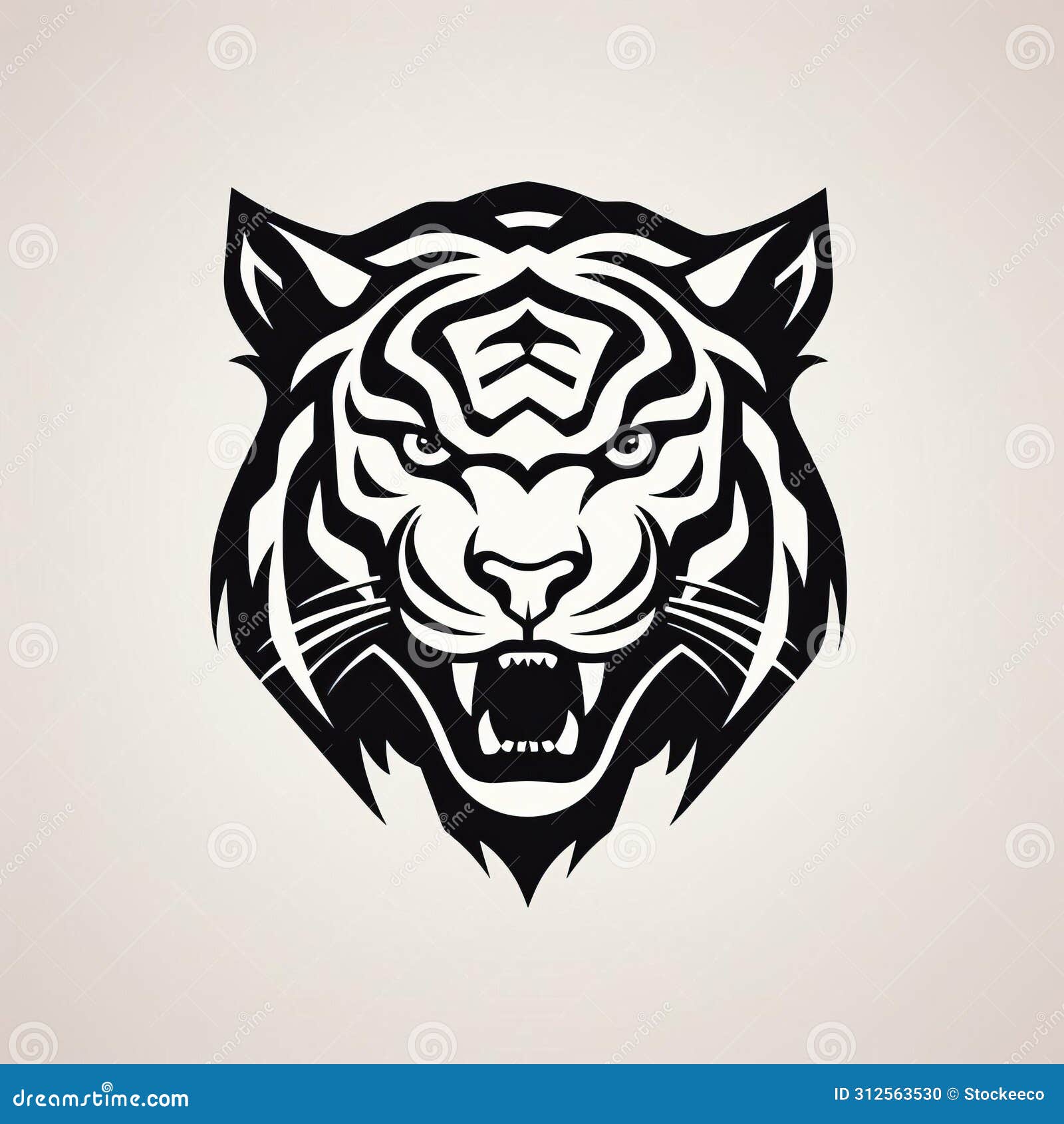 bold tiger head  with stenciled iconography