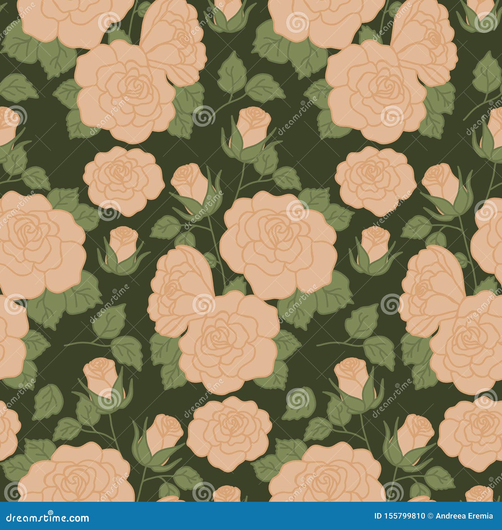 Bold Vintage Roses in a Seamless Pattern Design Stock Vector ...