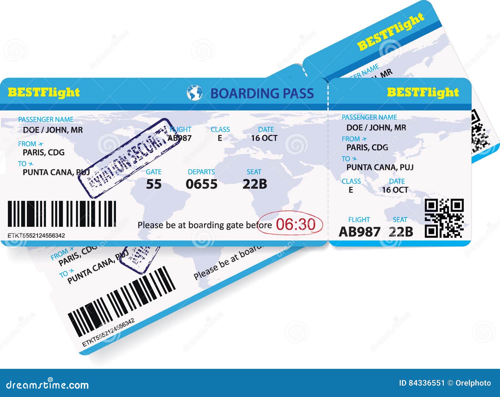 Documento De Embarque Para Viajar En Avión Ilustración del Vector - de mosca, aeropuerto: 84336551