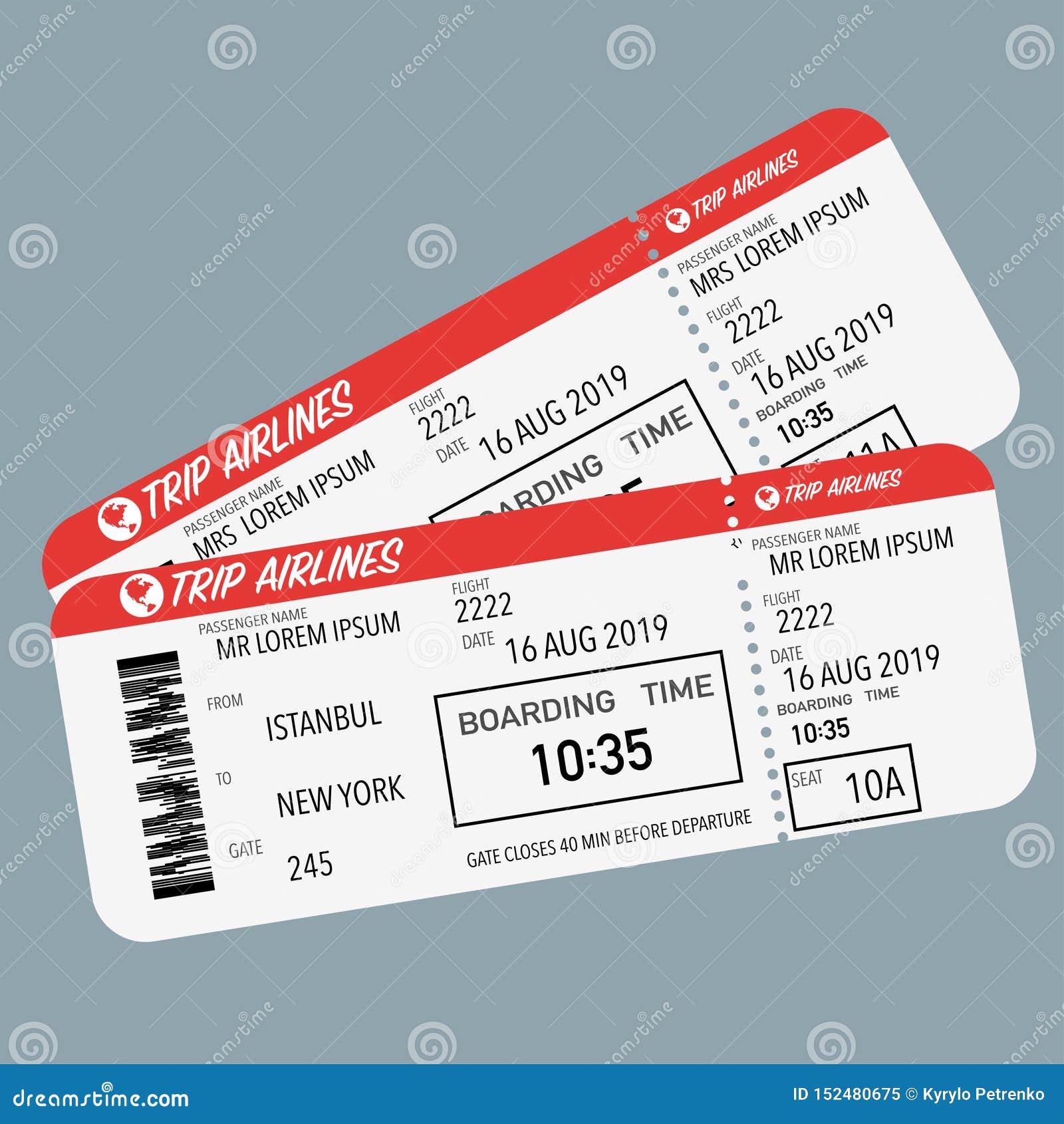 Boleto Del Vuelo Para El Rojo De Embarque Del Avión Pasajeros Ilustración del Vector - de negocios, vuelo: 152480675