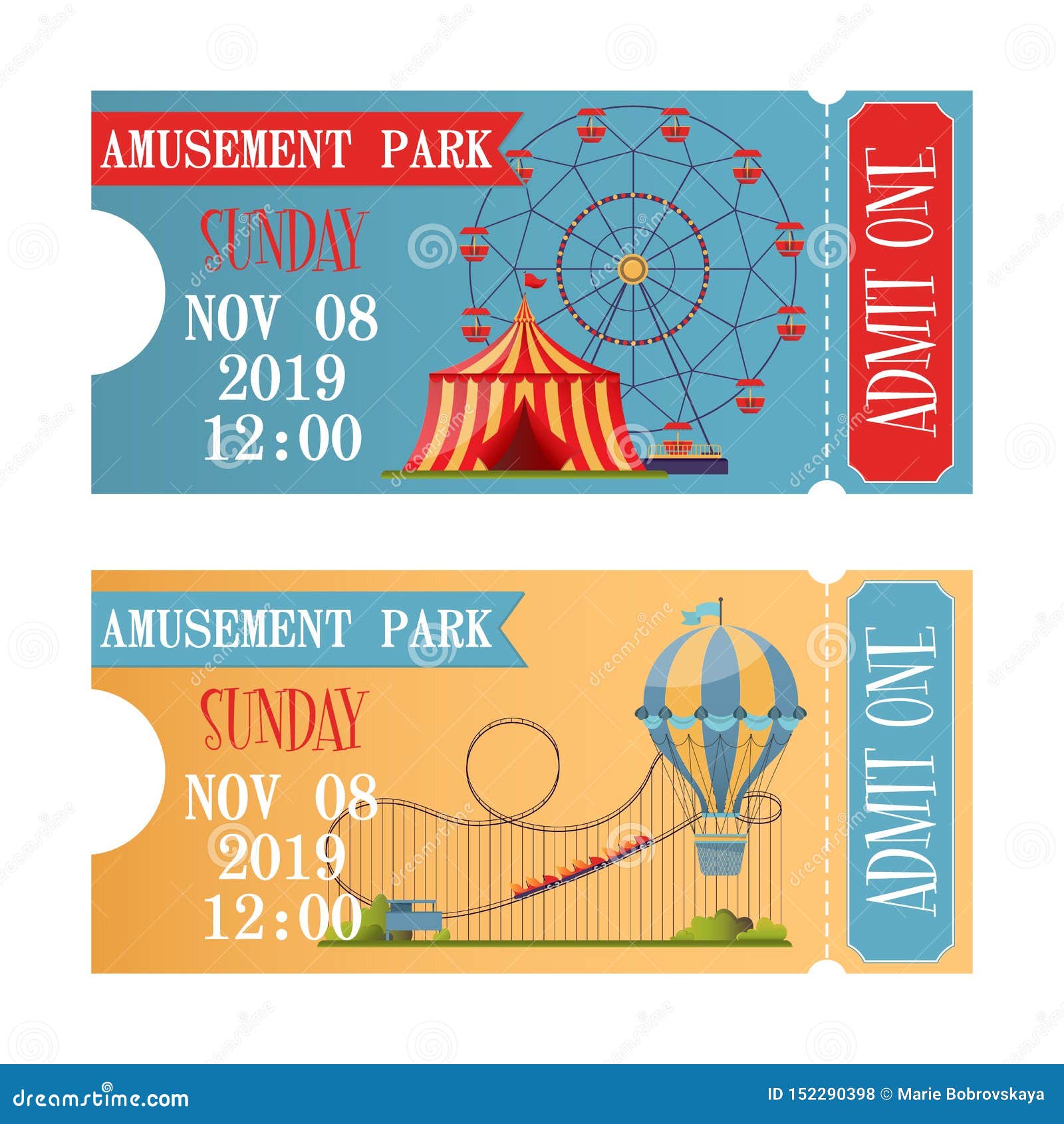 Boletos Del Parque De Atracciones En Estilo Plano Del Diseño