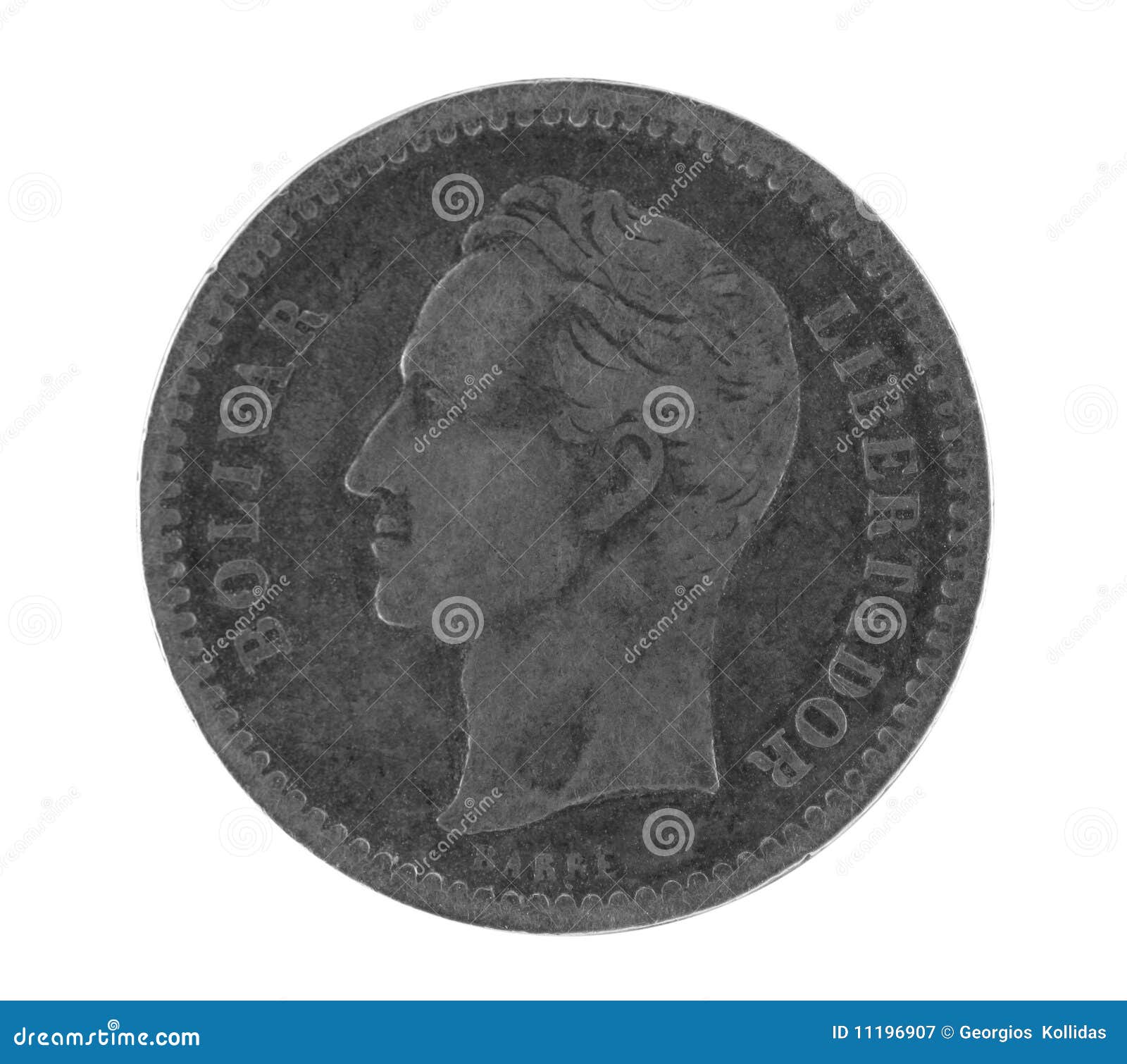 bolivar on old silver coin from venezuela