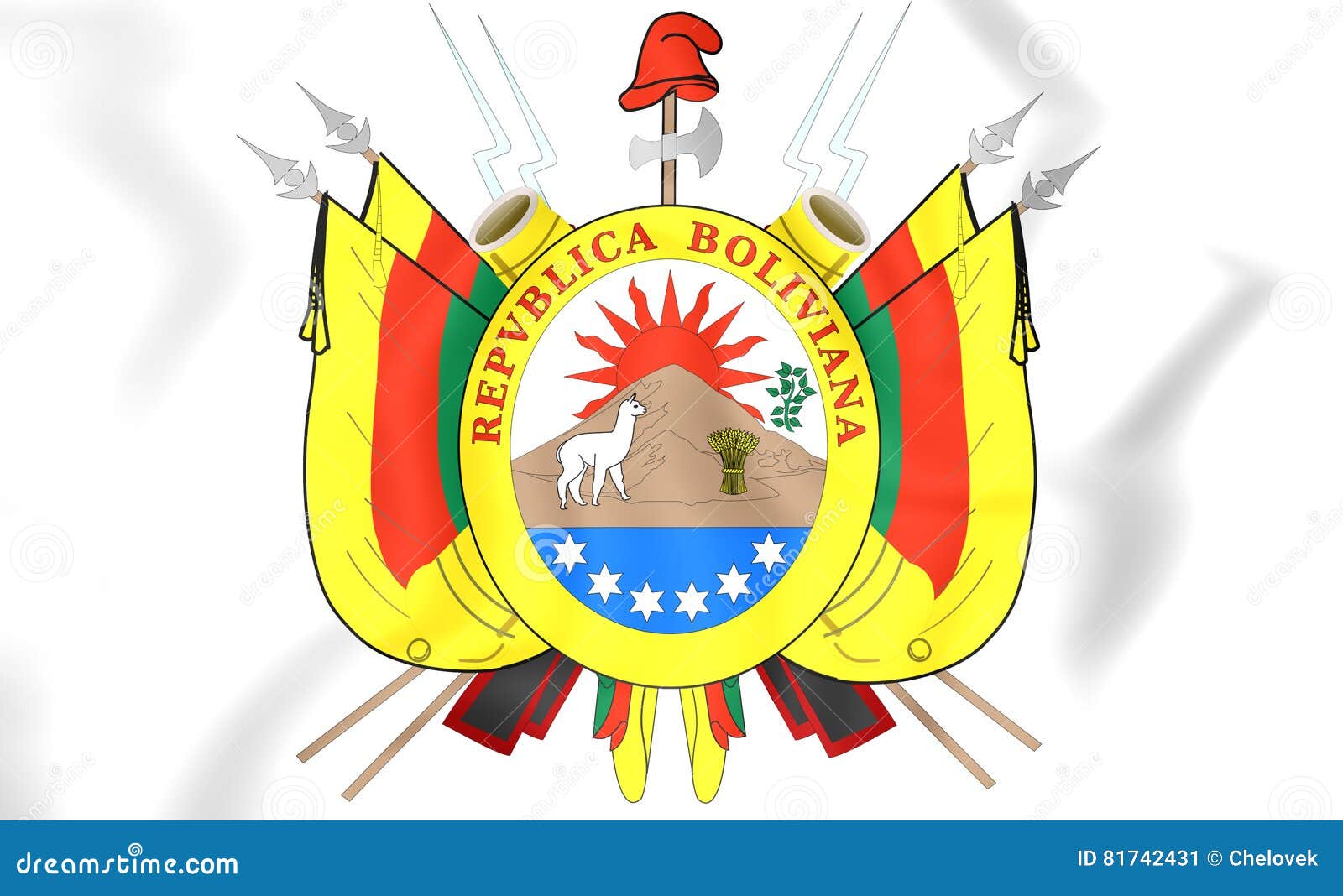 Download Bolivia Coat of Arms 1826 stock illustration. Illustration of fluttering - 81742431