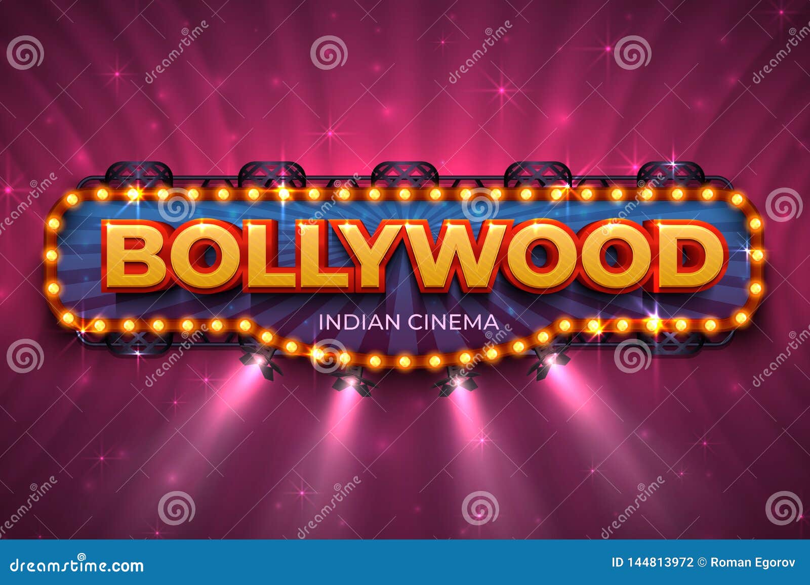 bollywood background. indian cinema poster with text and spot light, indian cinematography stage.  3d bollywood